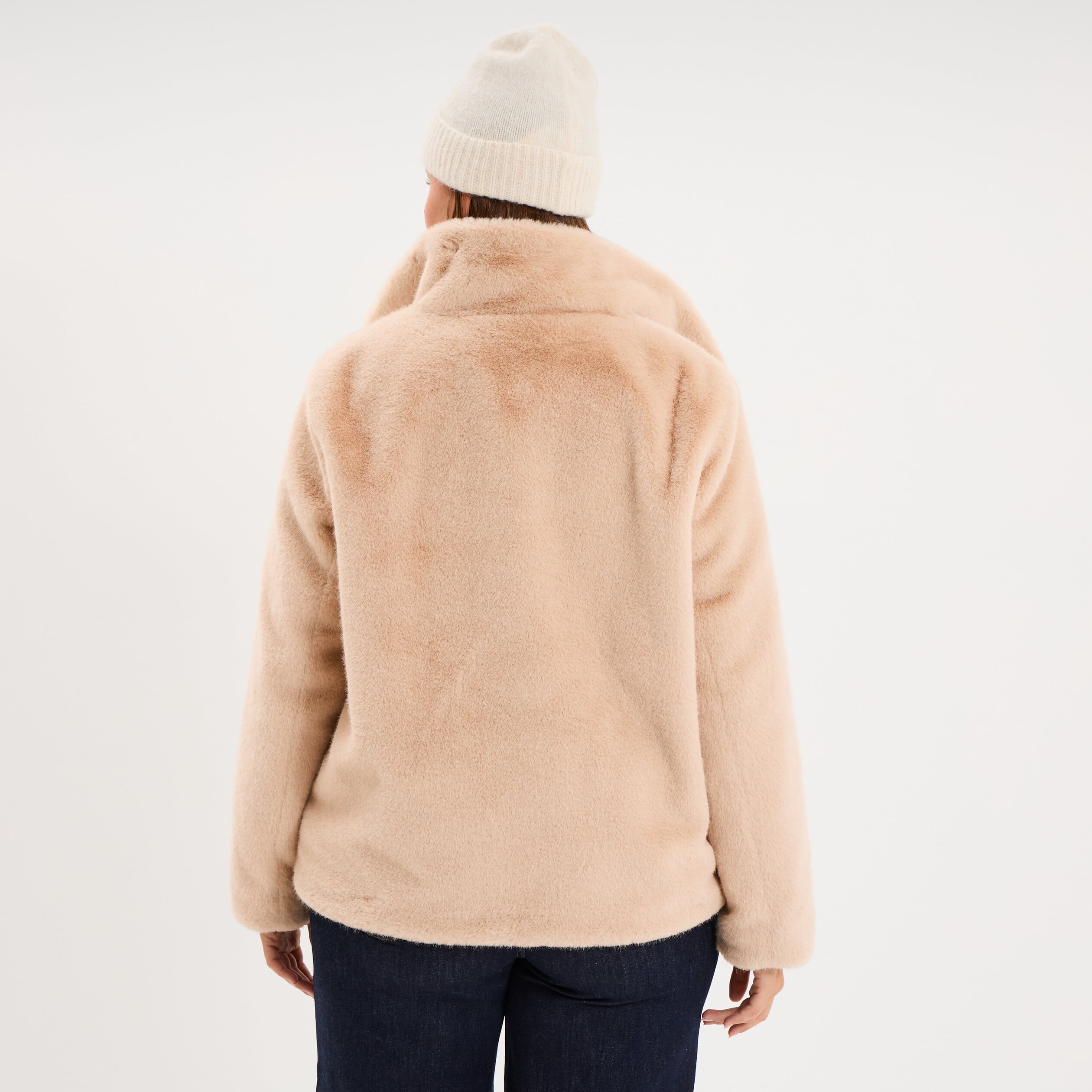 Veste fausse fourrure col montant beige femme grande taille
