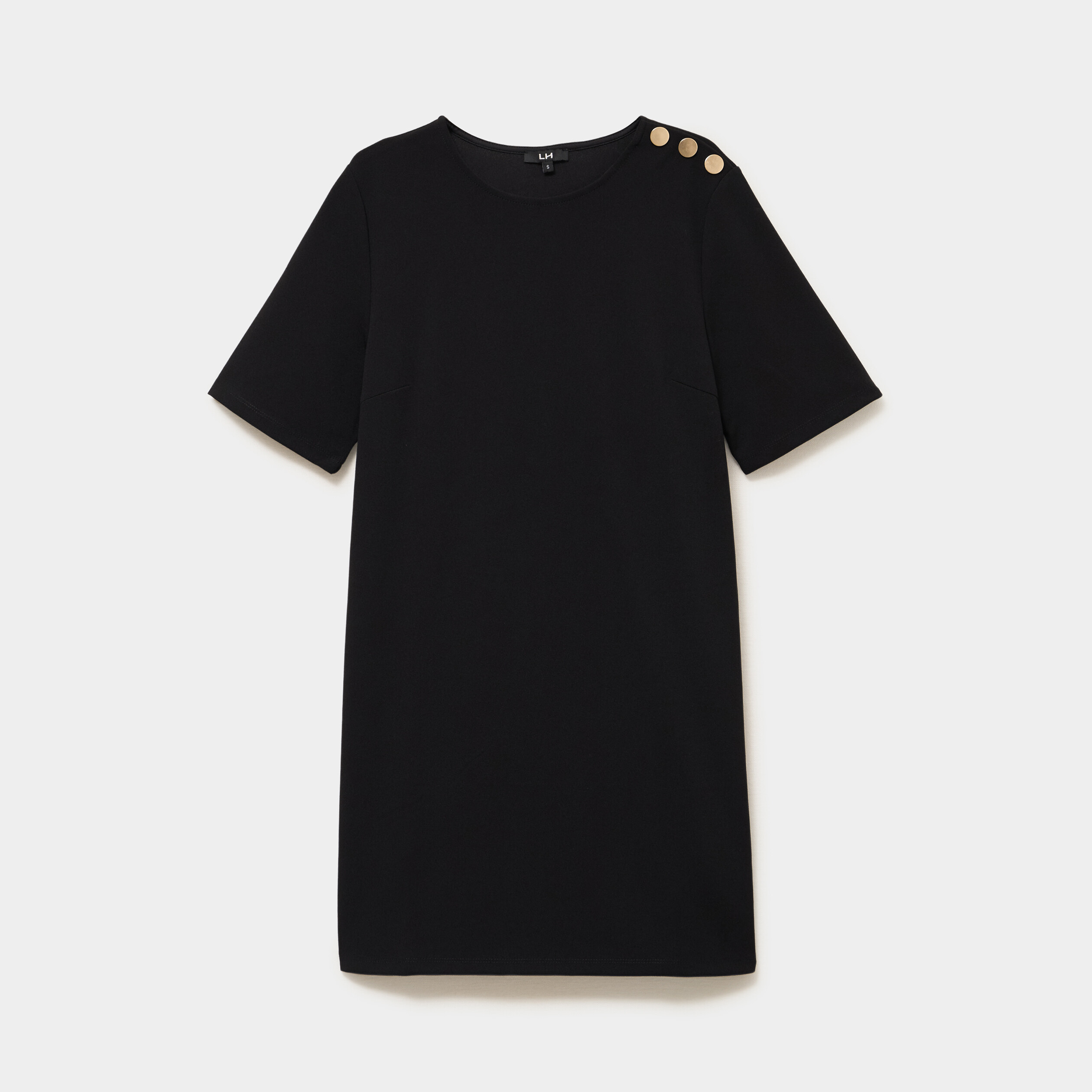Robe droite cr&ecirc;pe manches courtes noir femme