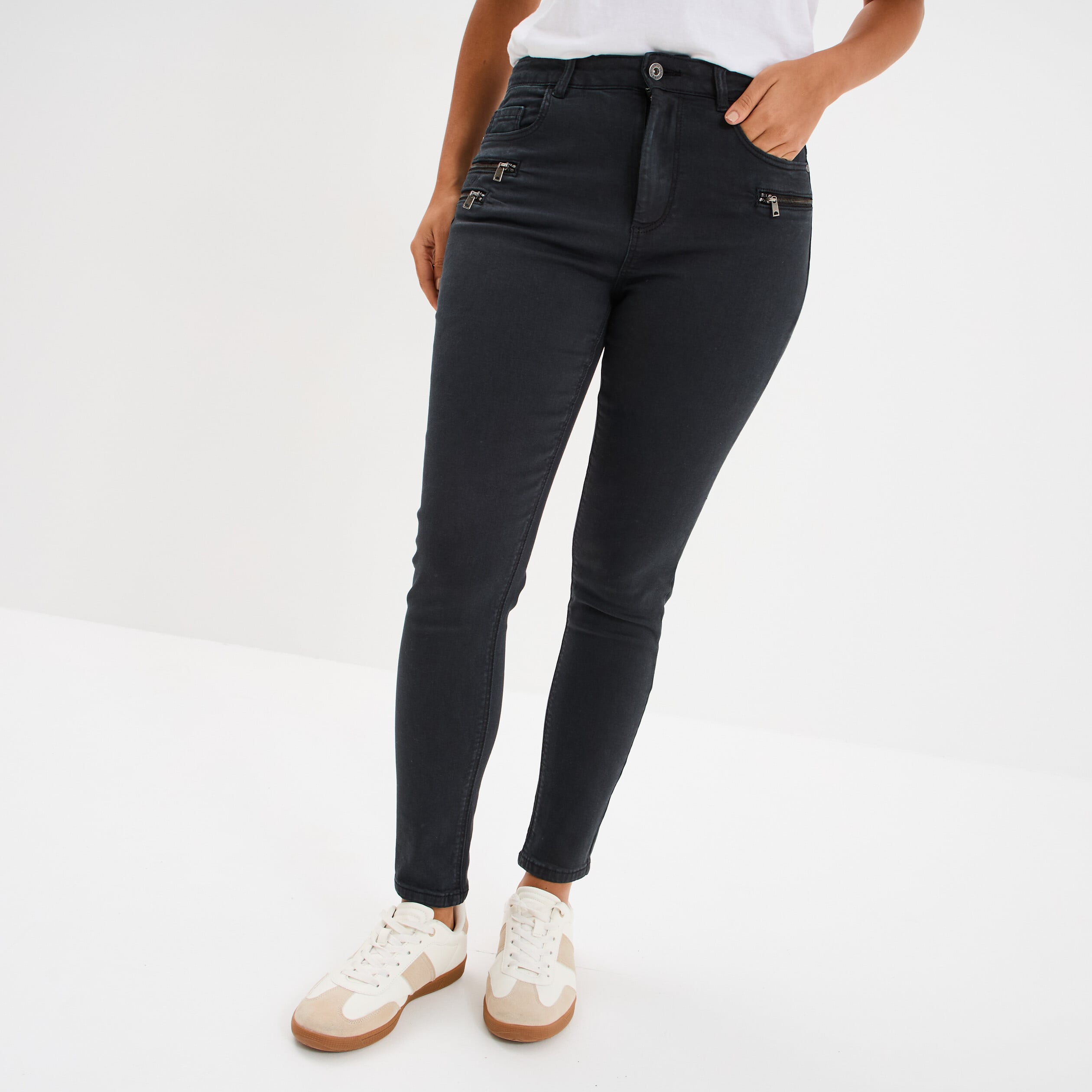 Pantalon skinny 7/8&egrave;me coton noir femme