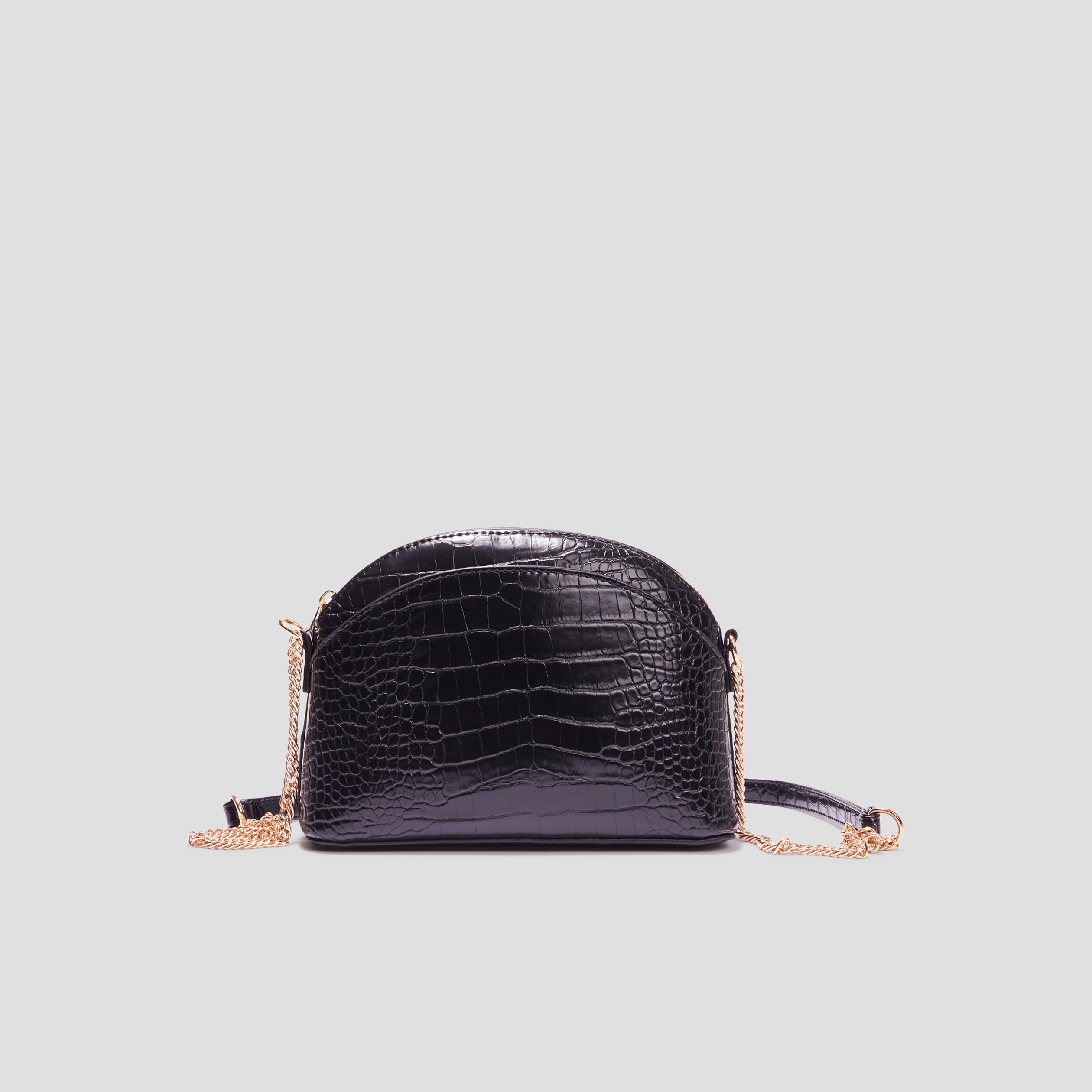 Sac en bandouli&egrave;re vernis effet croco noir femme