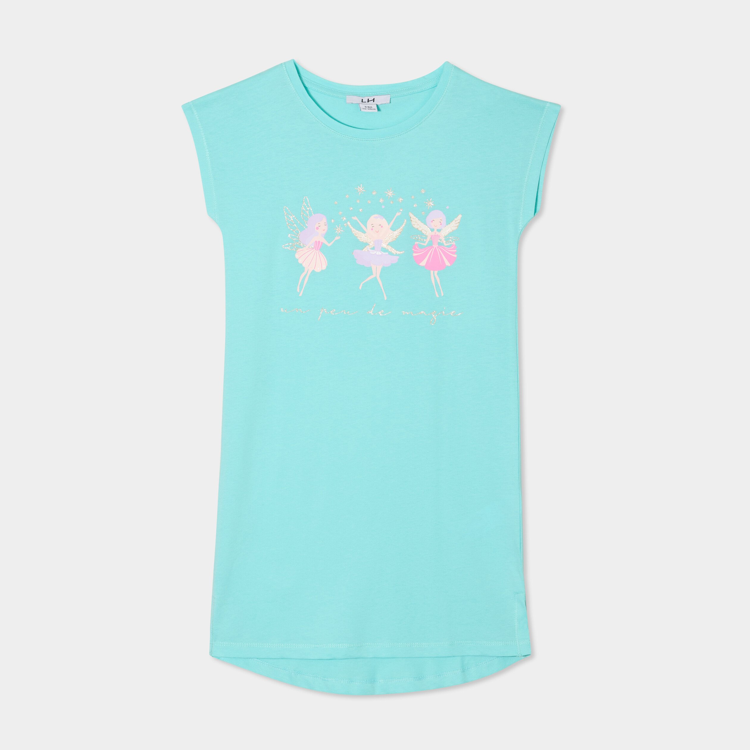 chemise de nuit manches courtes coton bleu clair fille Chemise de nuit manches courtes coton bleu clair fille