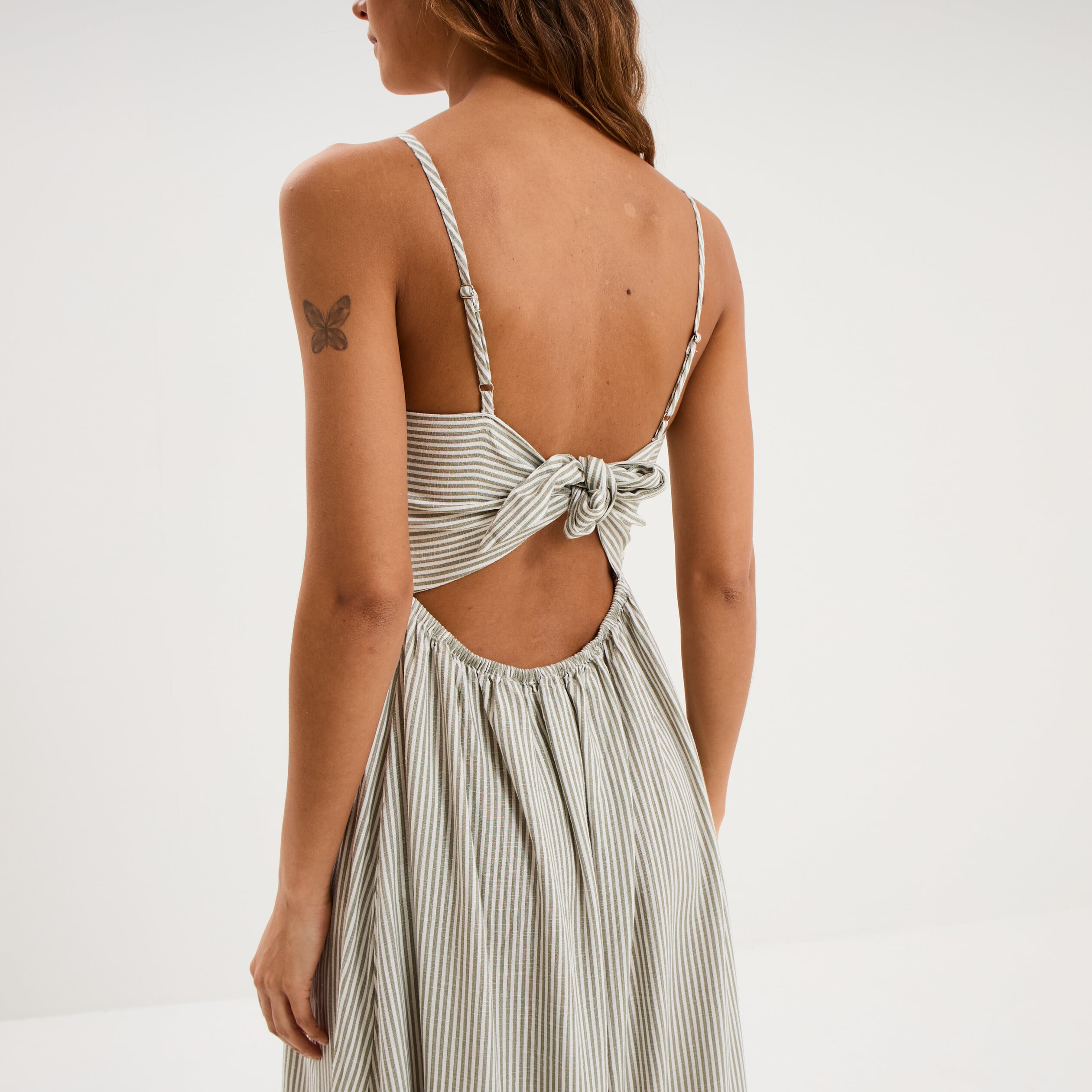 Robe longue buste smock&eacute; lin m&eacute;lang&eacute; blanc femme