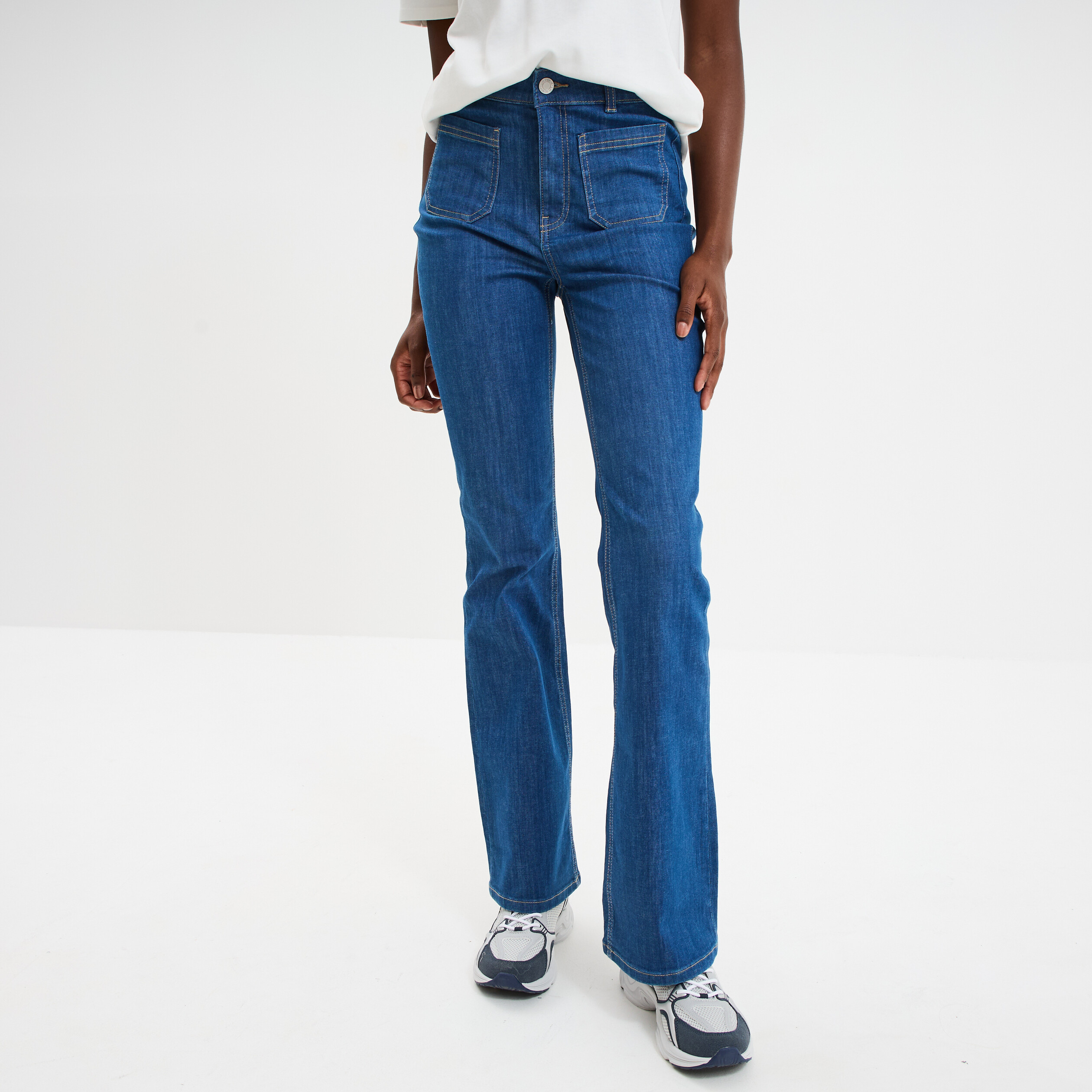 jeans bootcut poches plaquees denim baby bleu femme Jeans bootcut poches plaquées denim baby bleu femme
