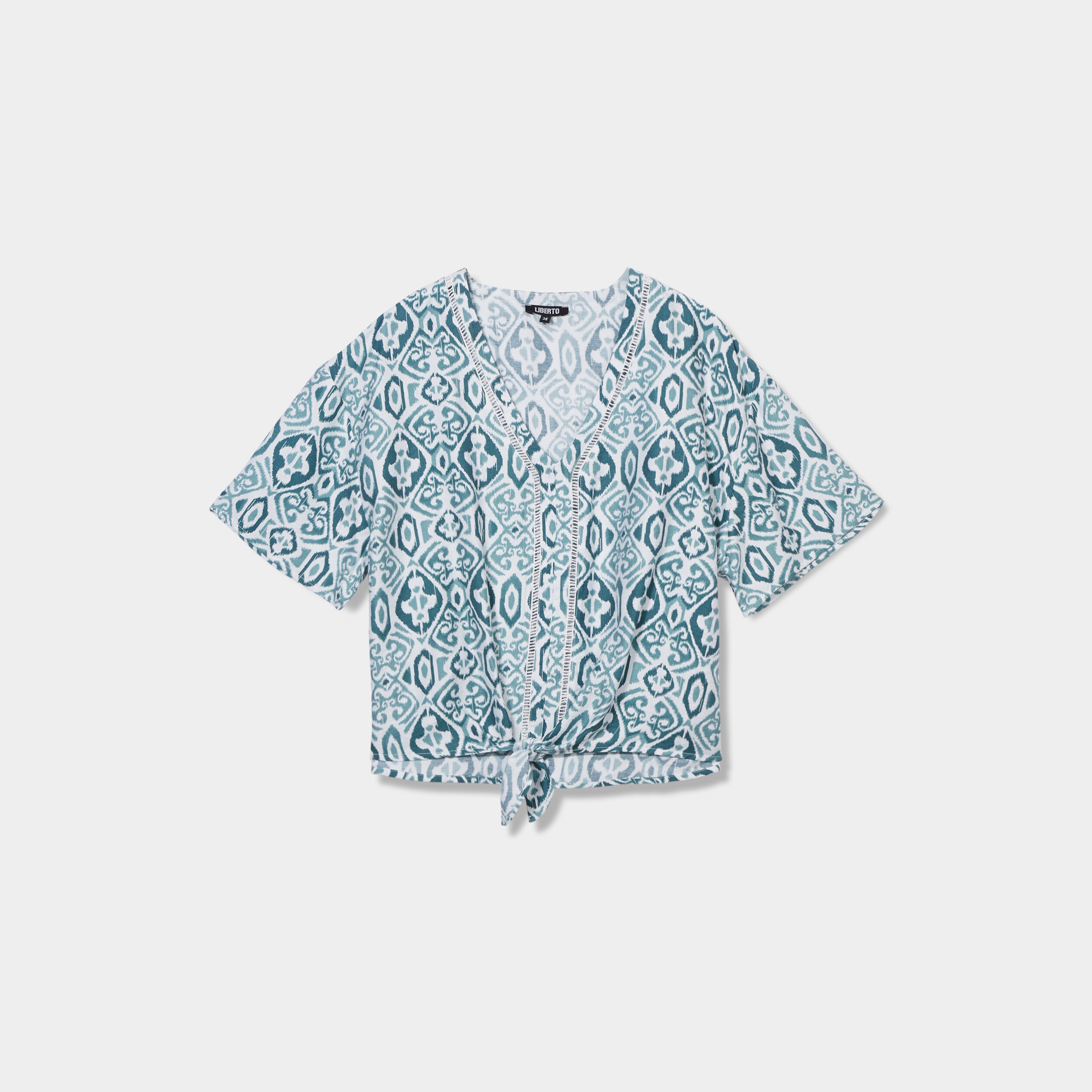 blouse manches courtes detail noeud vert fonce femme Blouse manches courtes détail noeud vert foncé femme