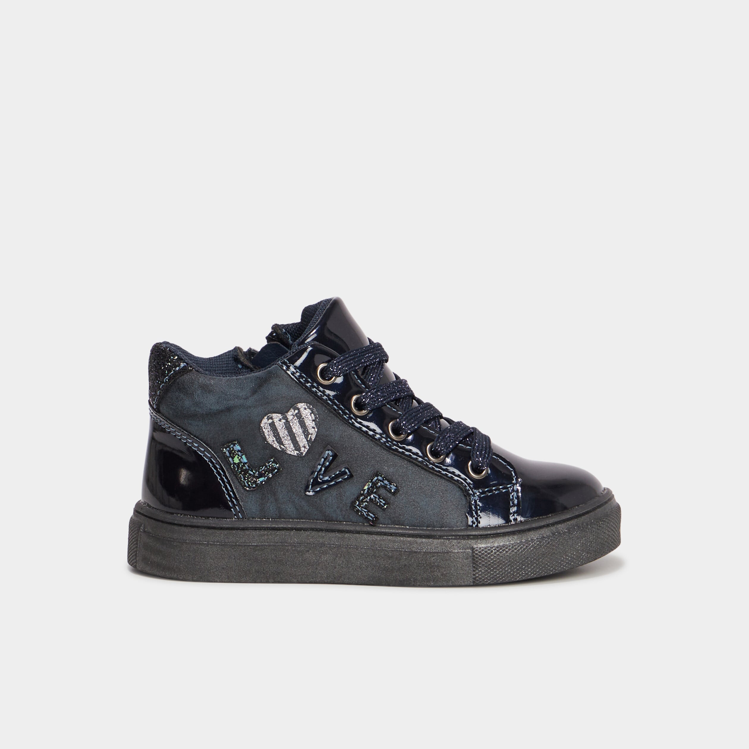 Baskets montantes zipp&eacute;es vernies bleu marine fille
