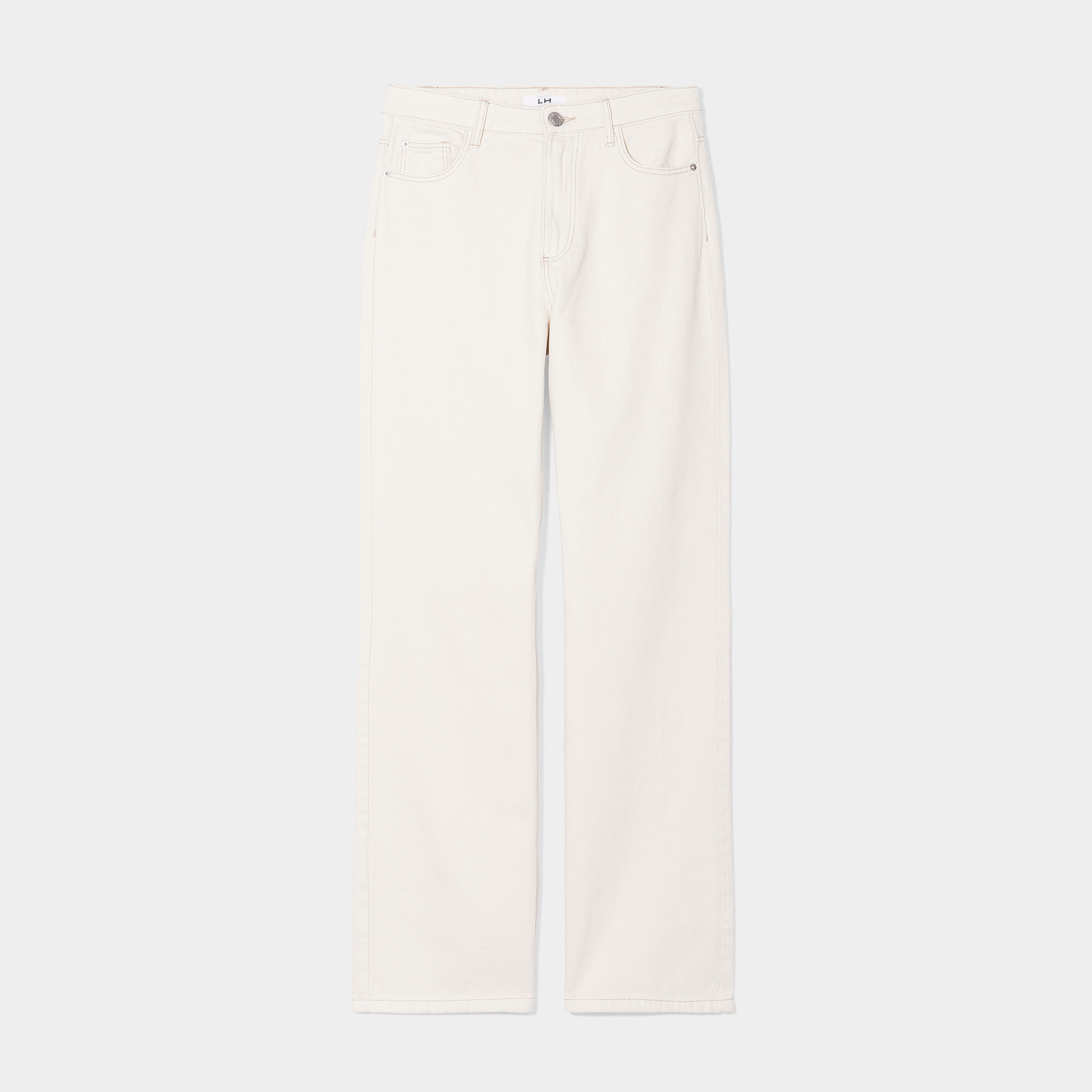 Jeans wide leg taille haute coton ecru femme