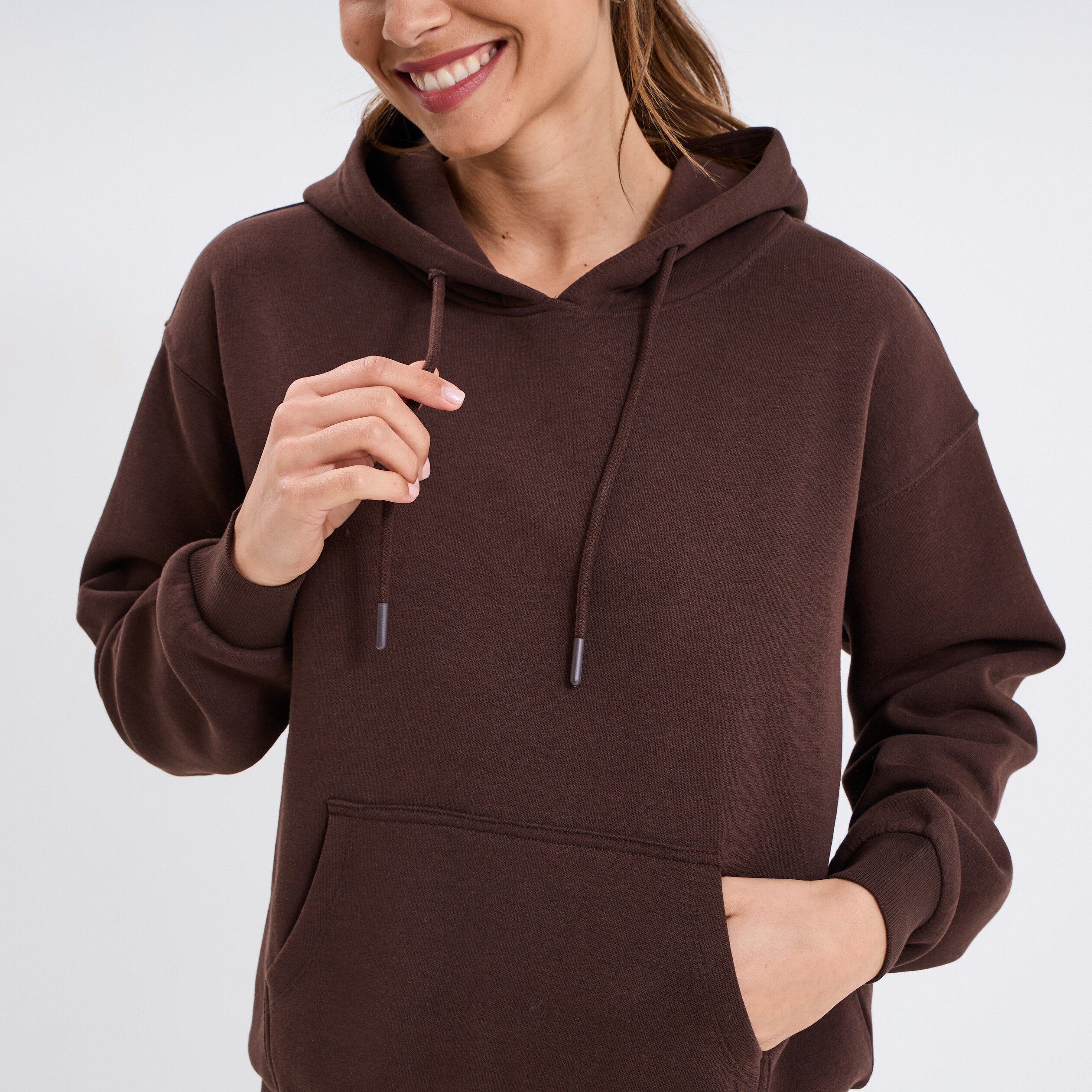 Sweat hoodie molleton à capuche marron foncé femme