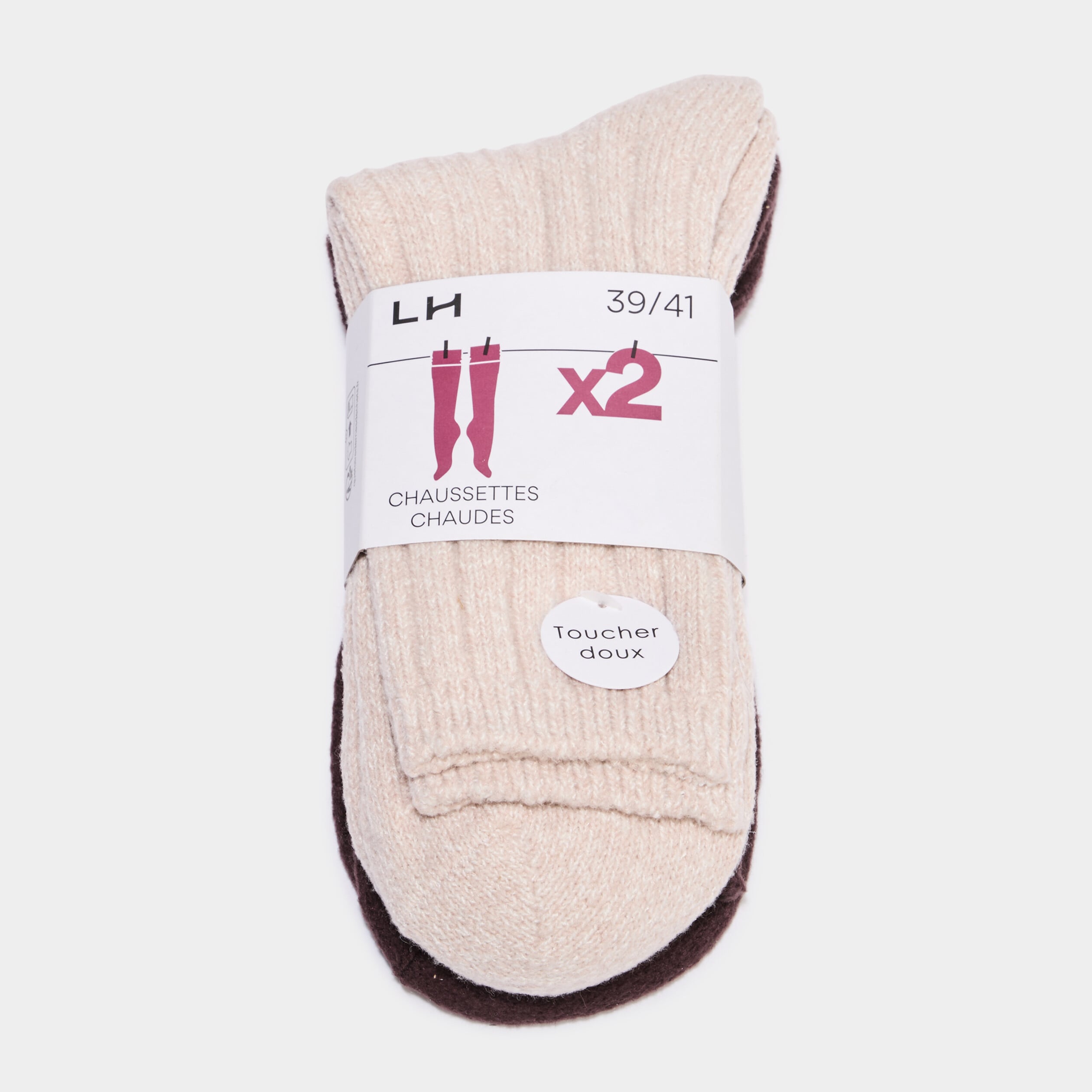 Lot 2 paires chaussettes tricot&eacute;es marron femme