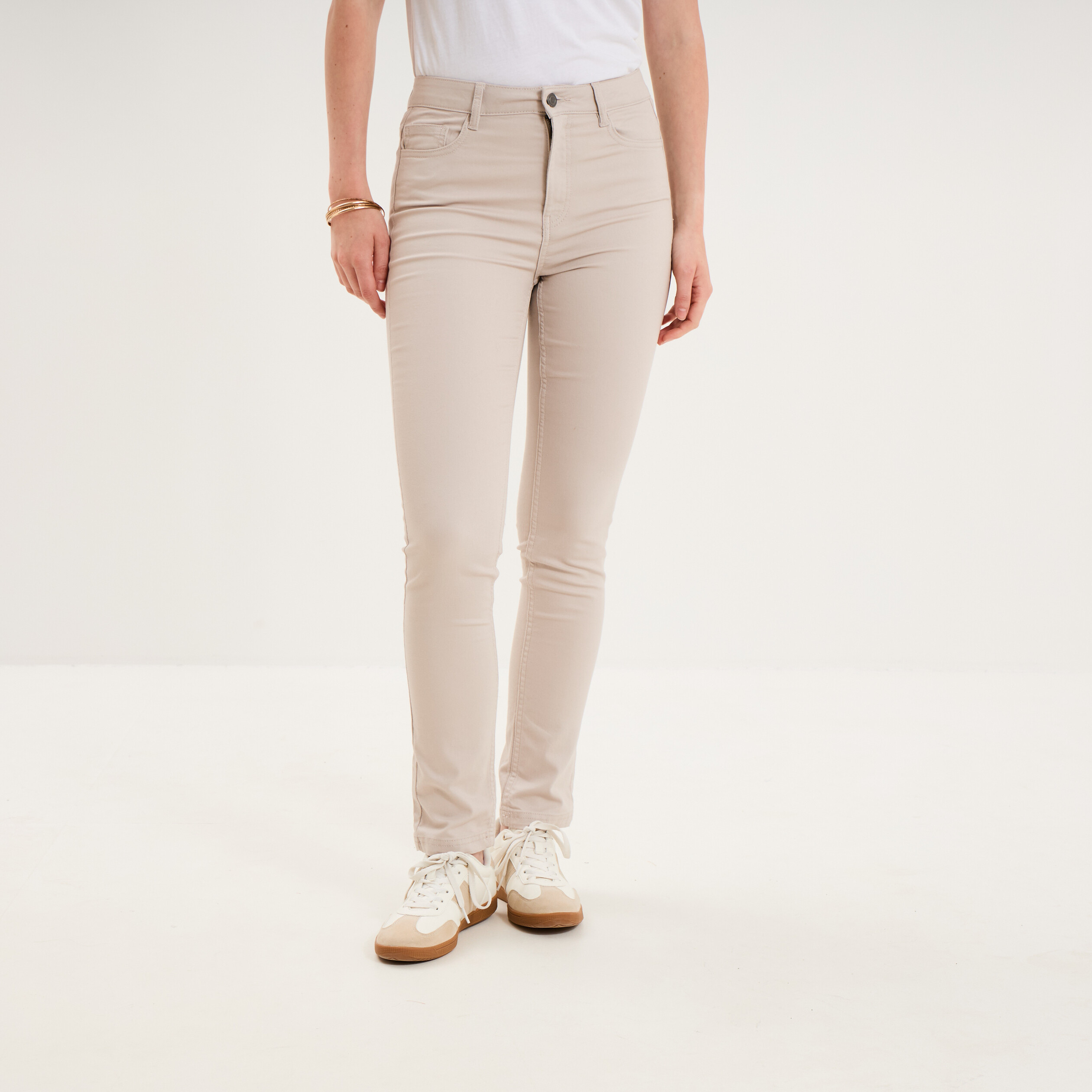 Pantalon slim stretch beige femme