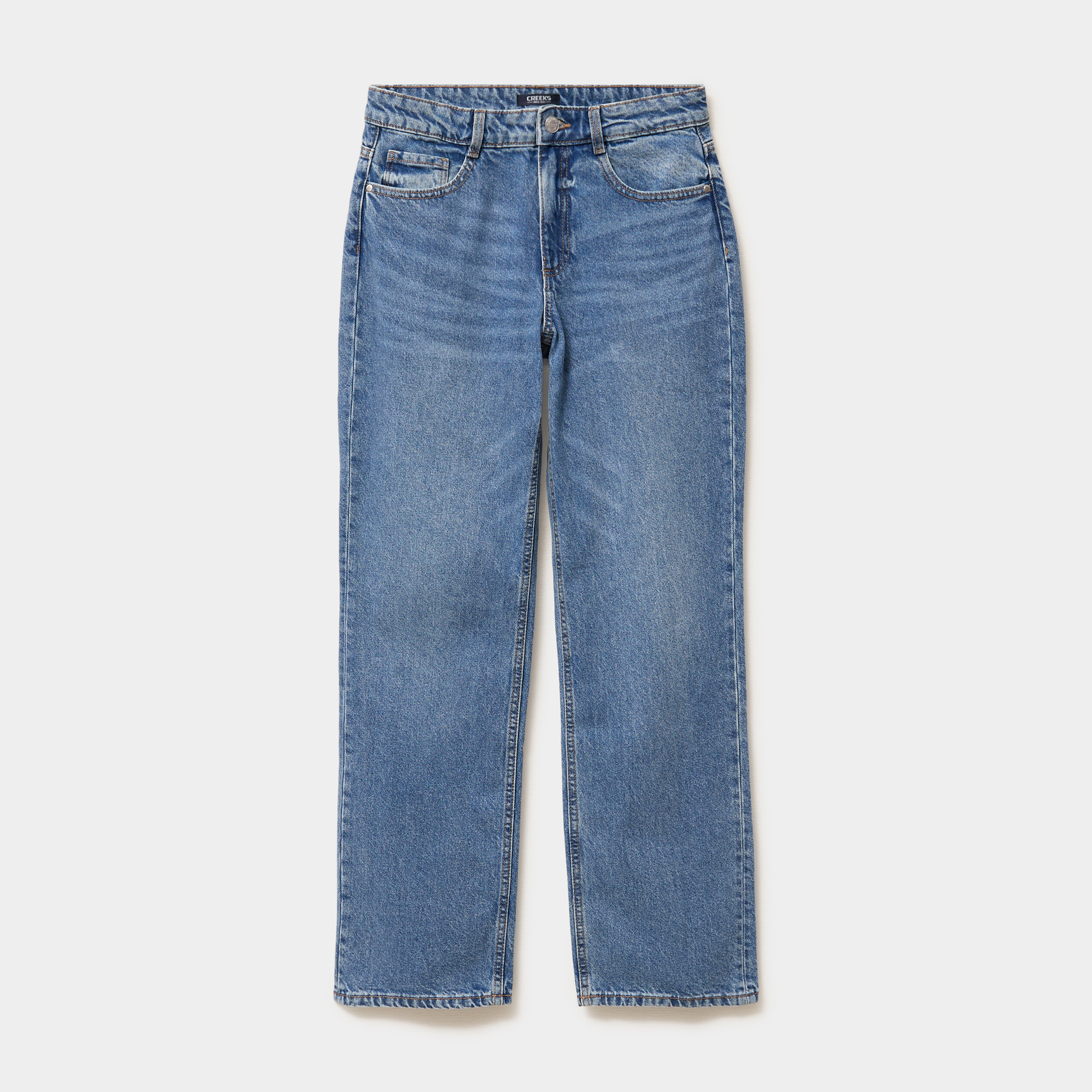 Jean droit taille basse coton denim stone femme