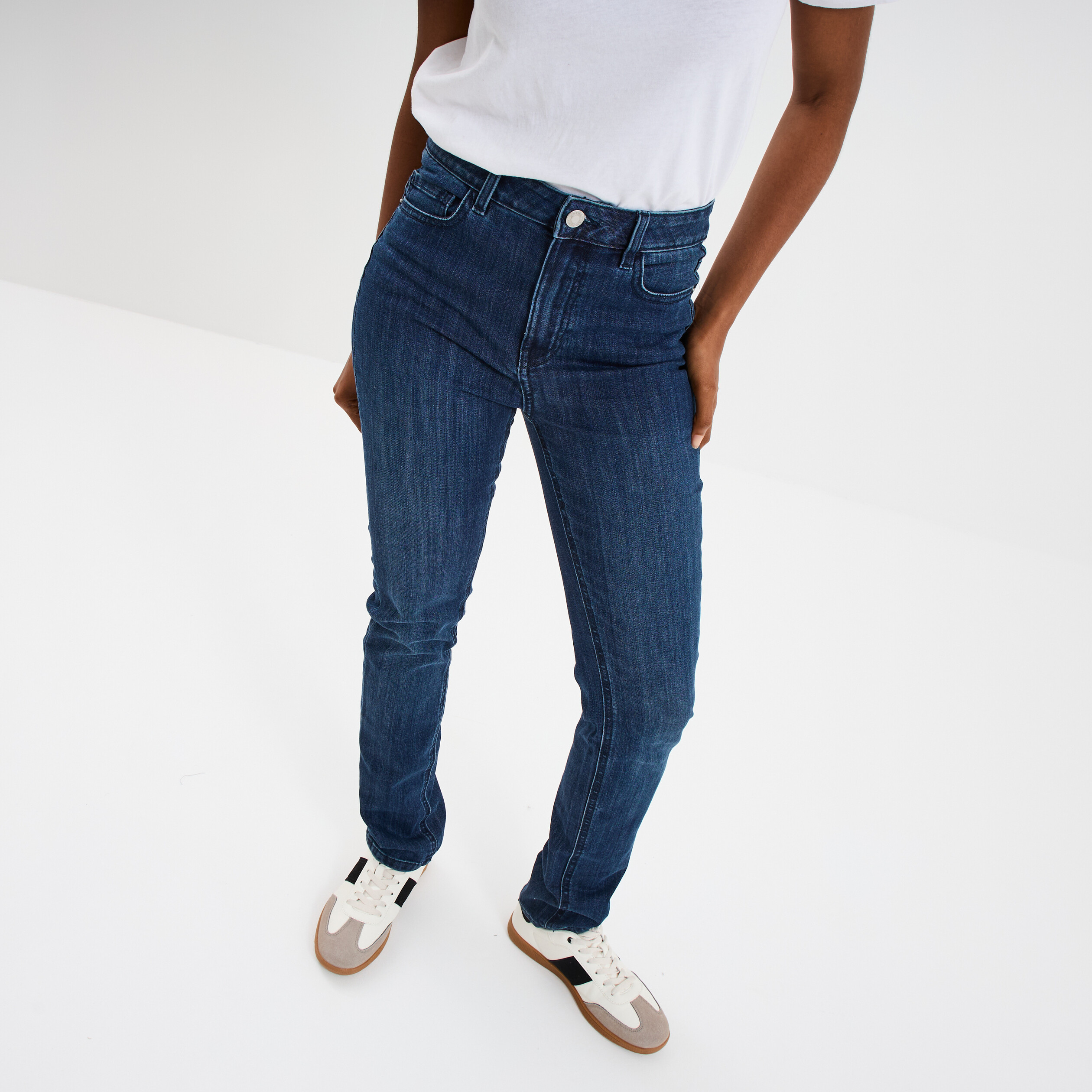 jeans slim taille haute 5 poches bleu femme Jeans slim taille haute 5 poches bleu femme