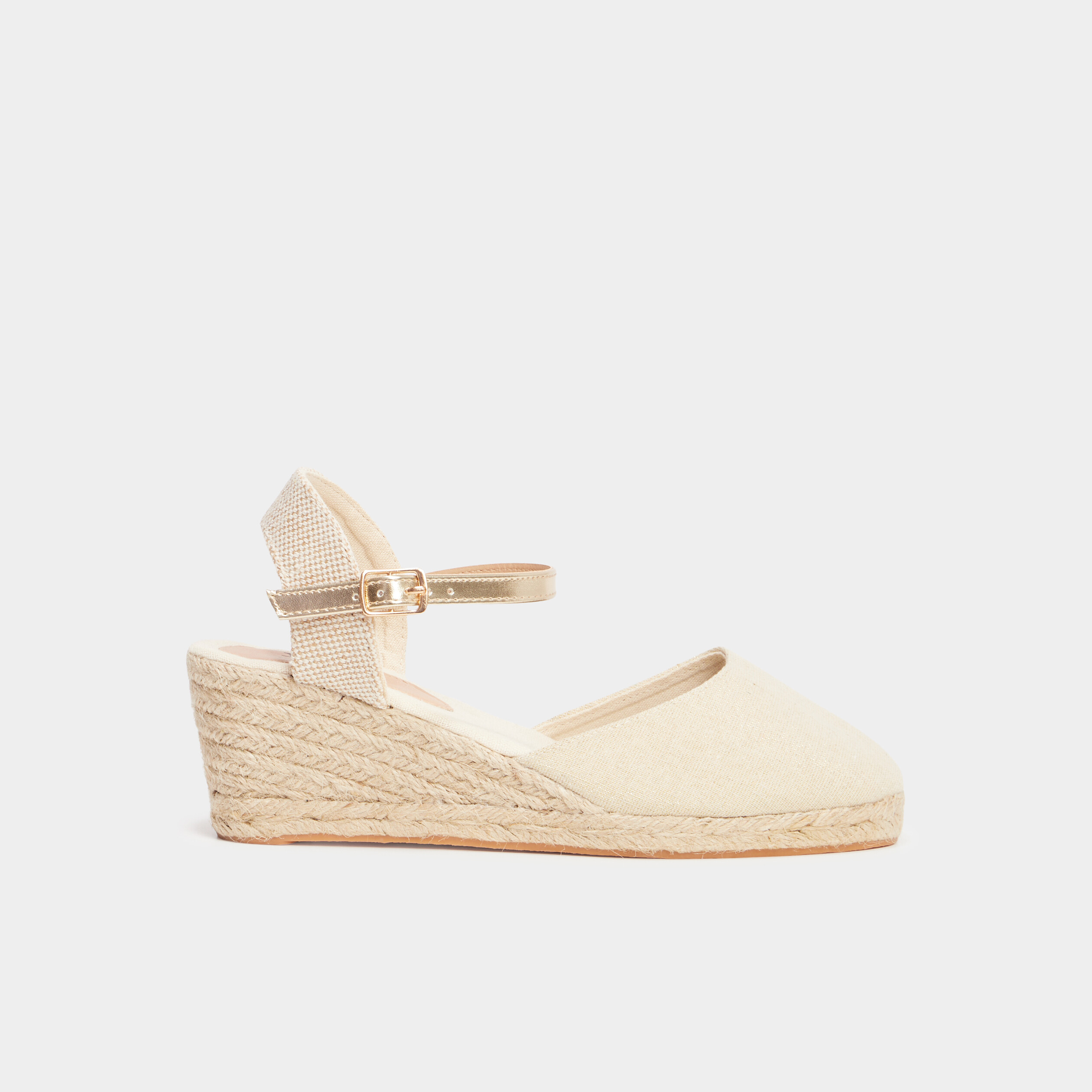 Sandales espadrilles compens&eacute;es toile jaune or femme