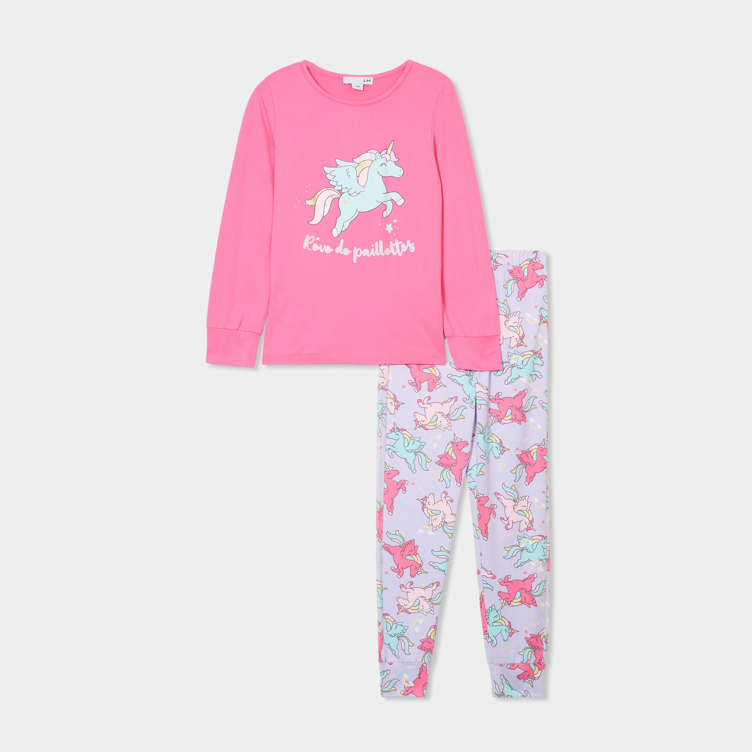 Ensemble pyjama pantalon 2 pi&egrave;ces rose fushia fille