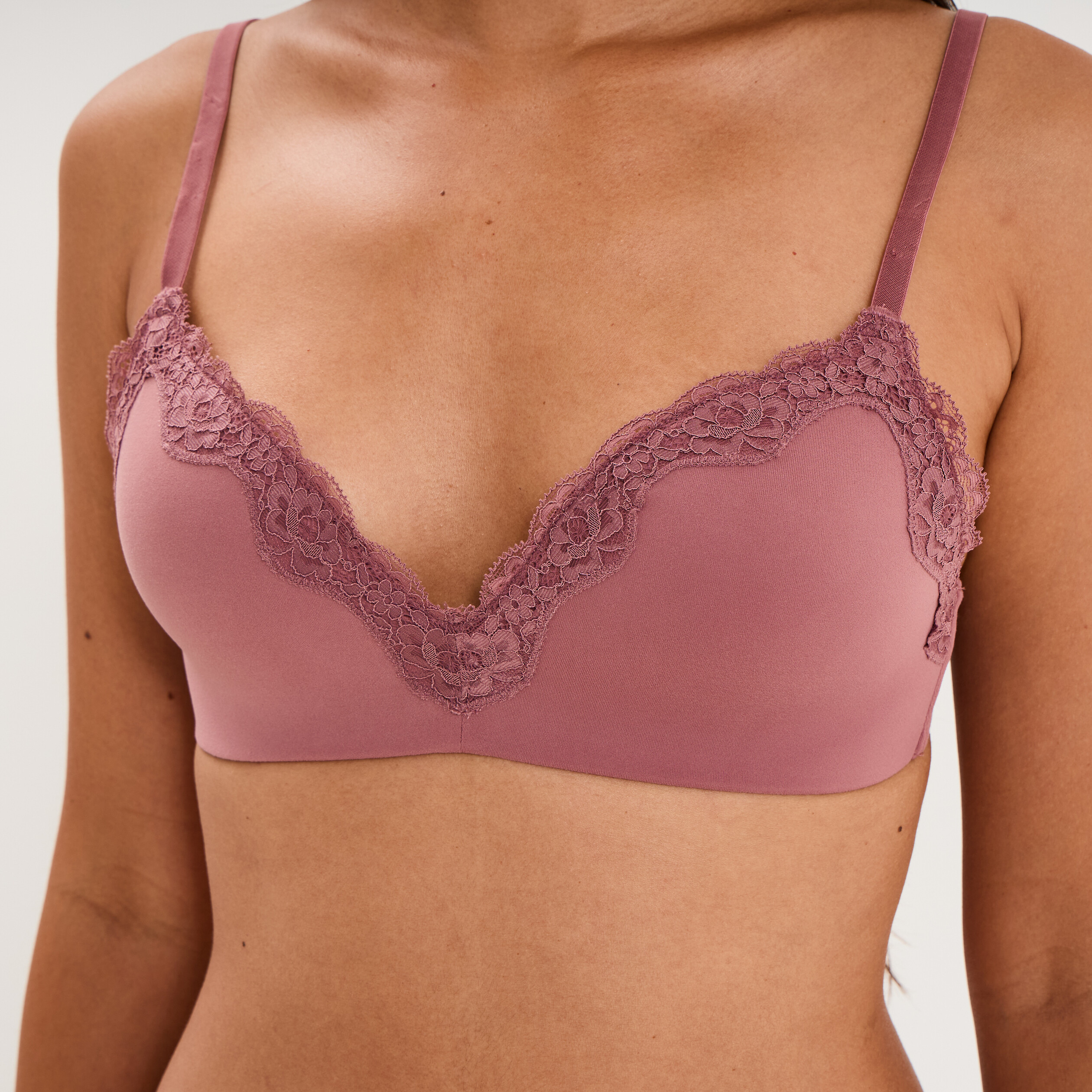 Soutien-gorge triangle micro dentelle vieux rose femme