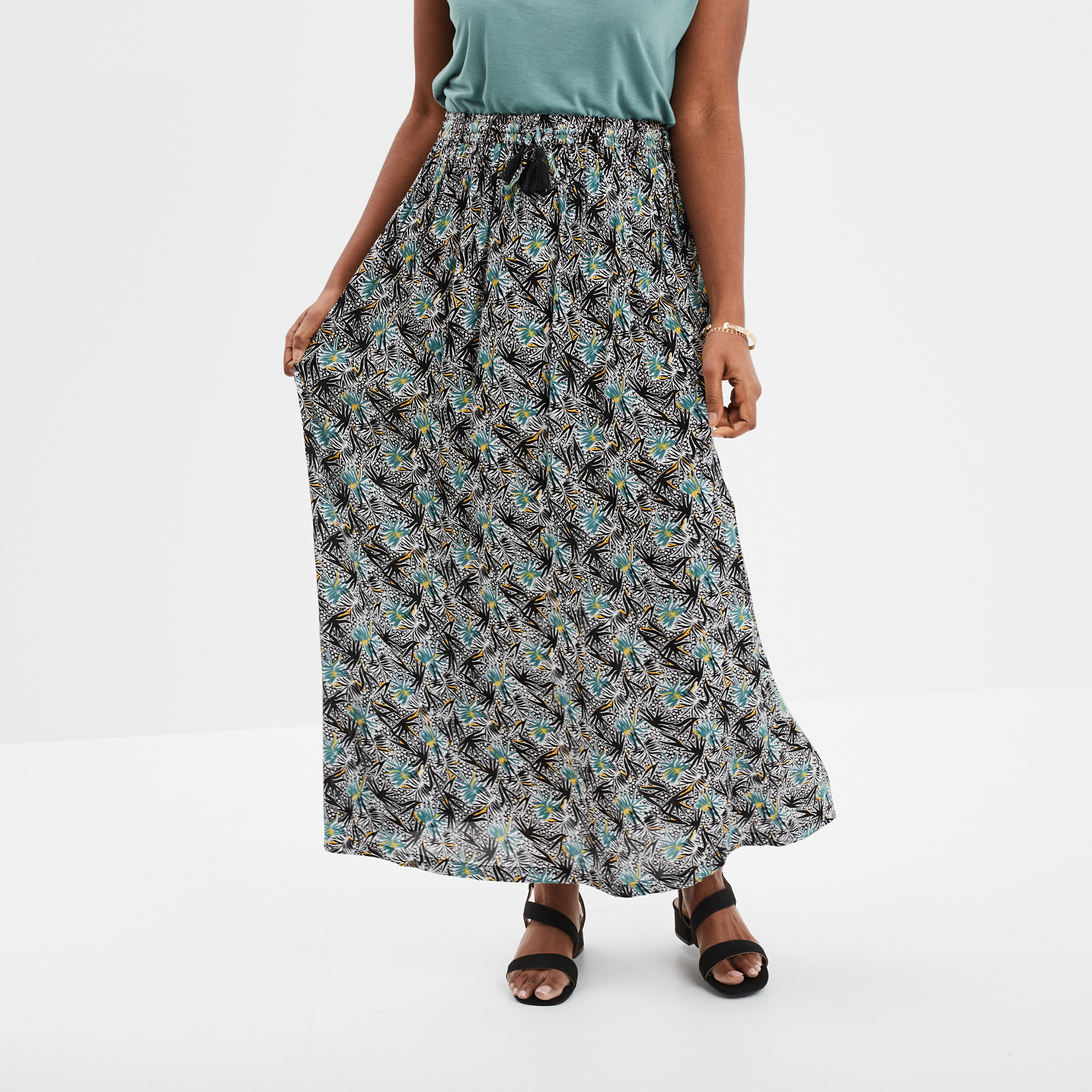 Jupe longue fluide noir femme