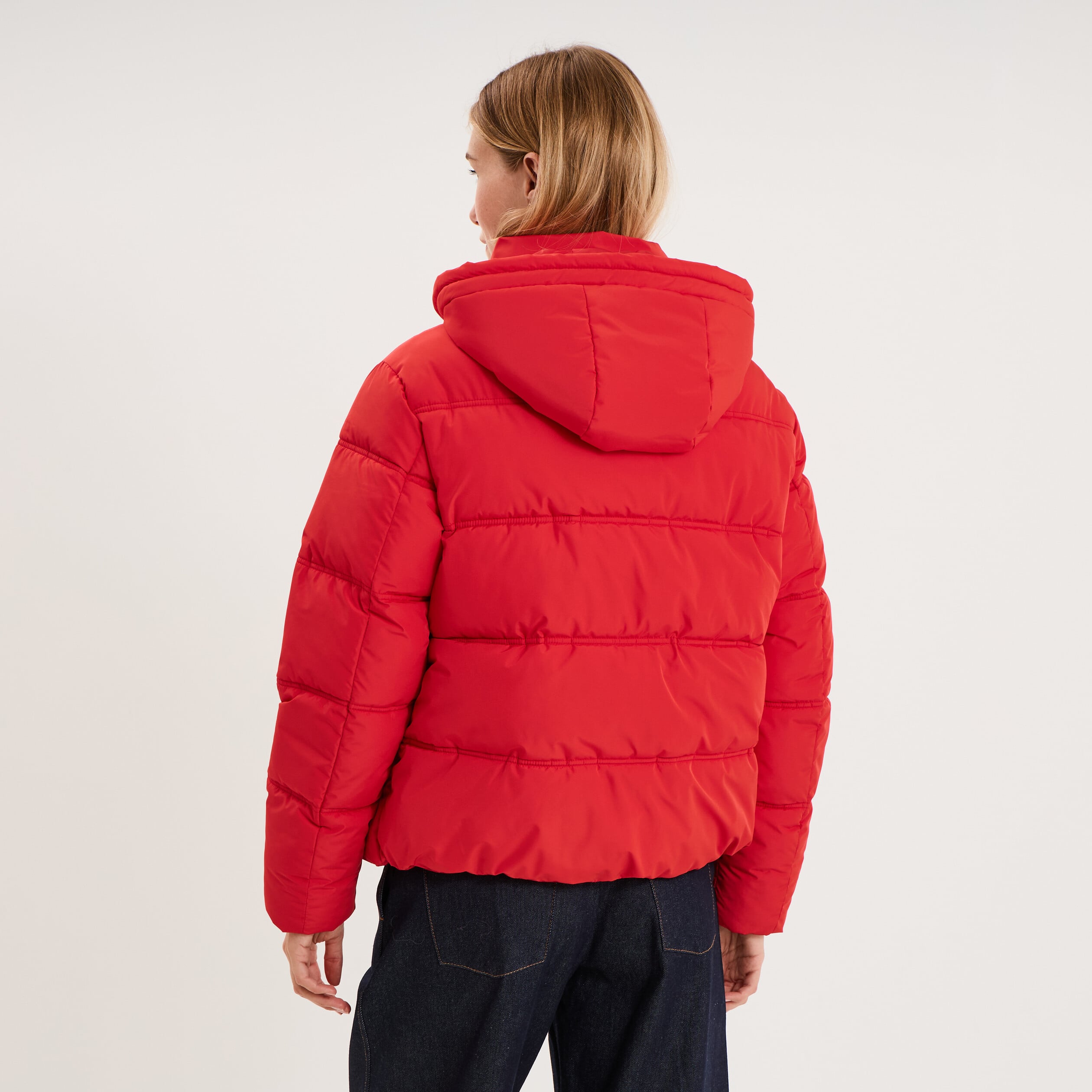 Doudoune &agrave; capuche zipp&eacute;e femme rouge femme