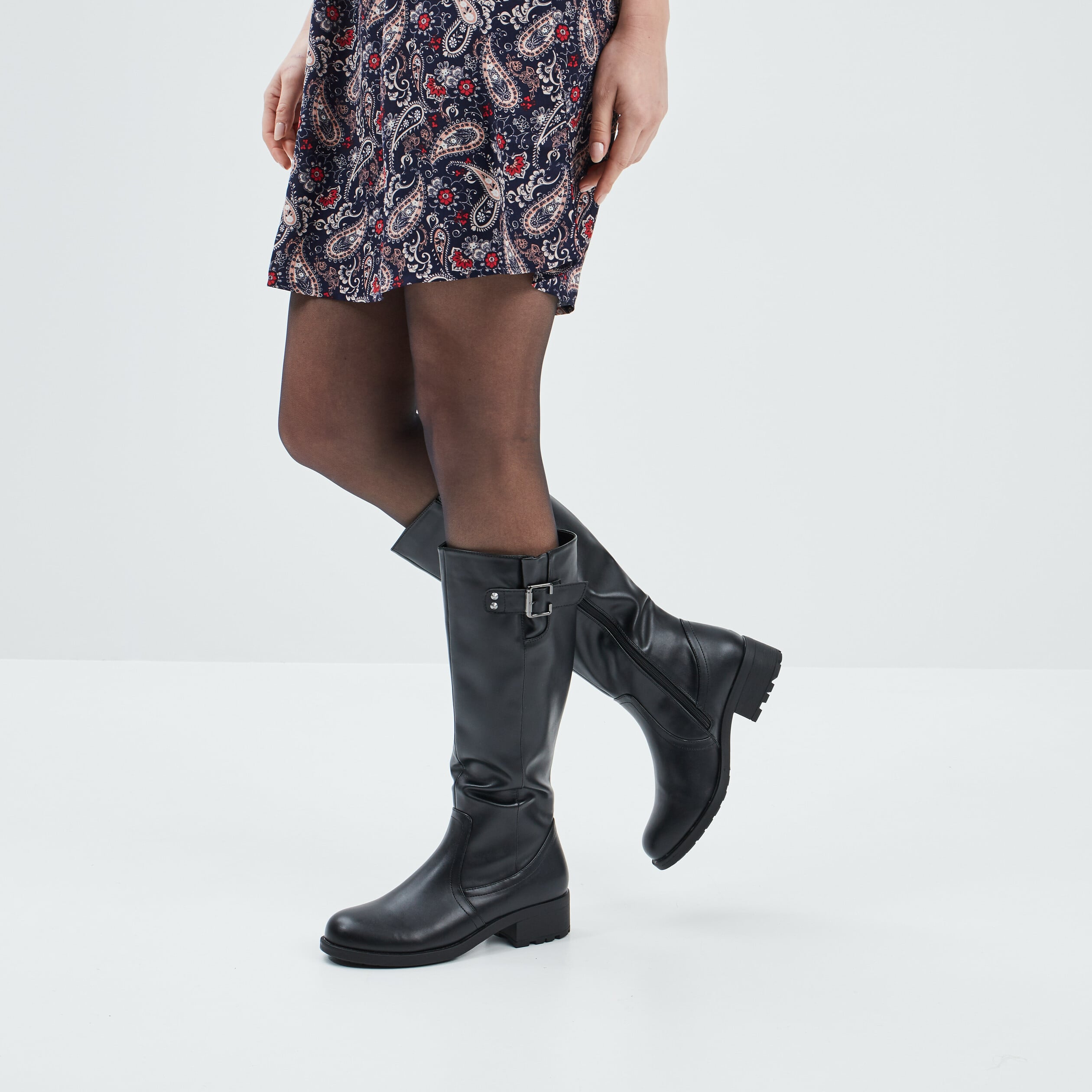 Bottes &agrave; talons carr&eacute;s noir femme