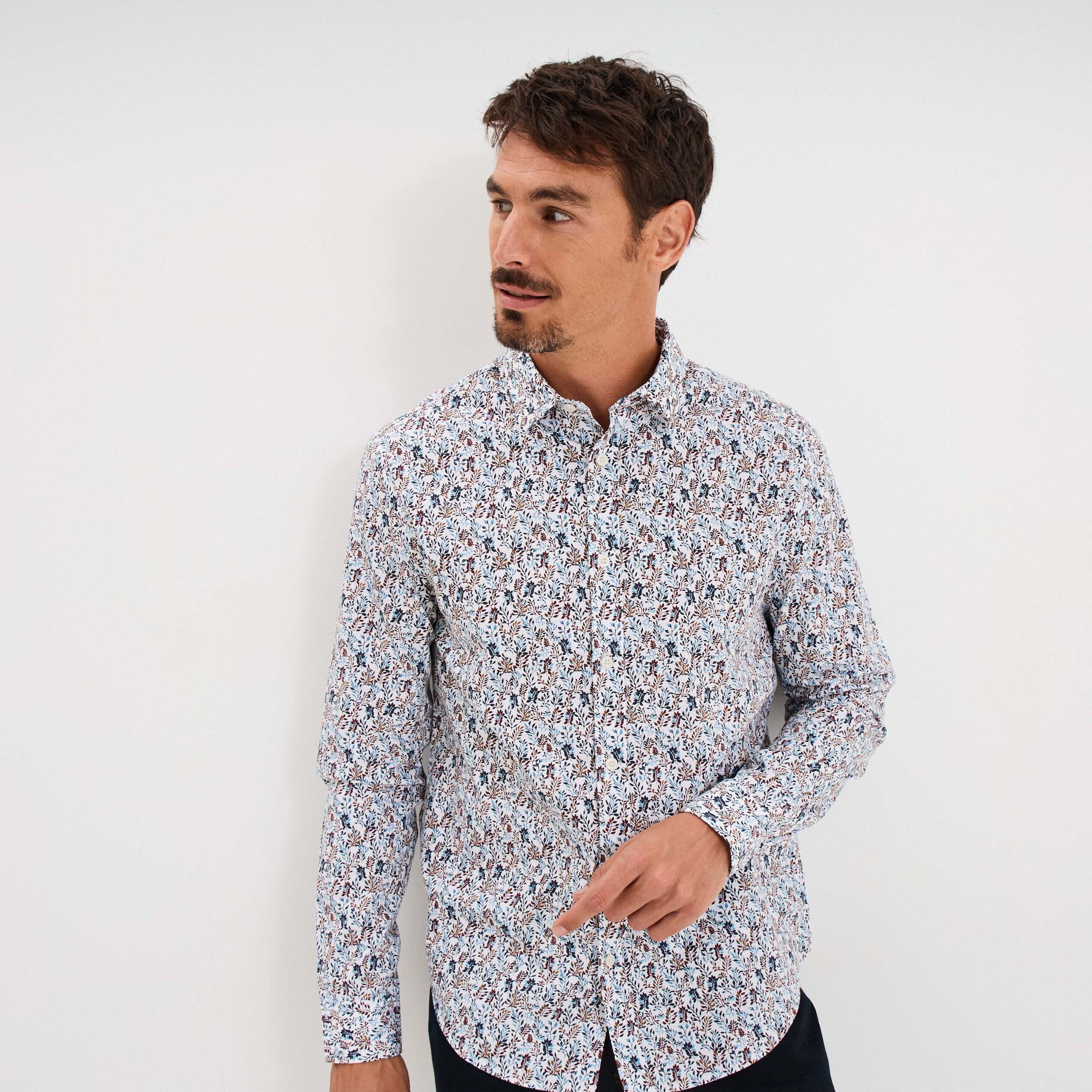 chemise droite imprimee manches longues ecru homme Chemise droite imprimée manches longues ecru homme