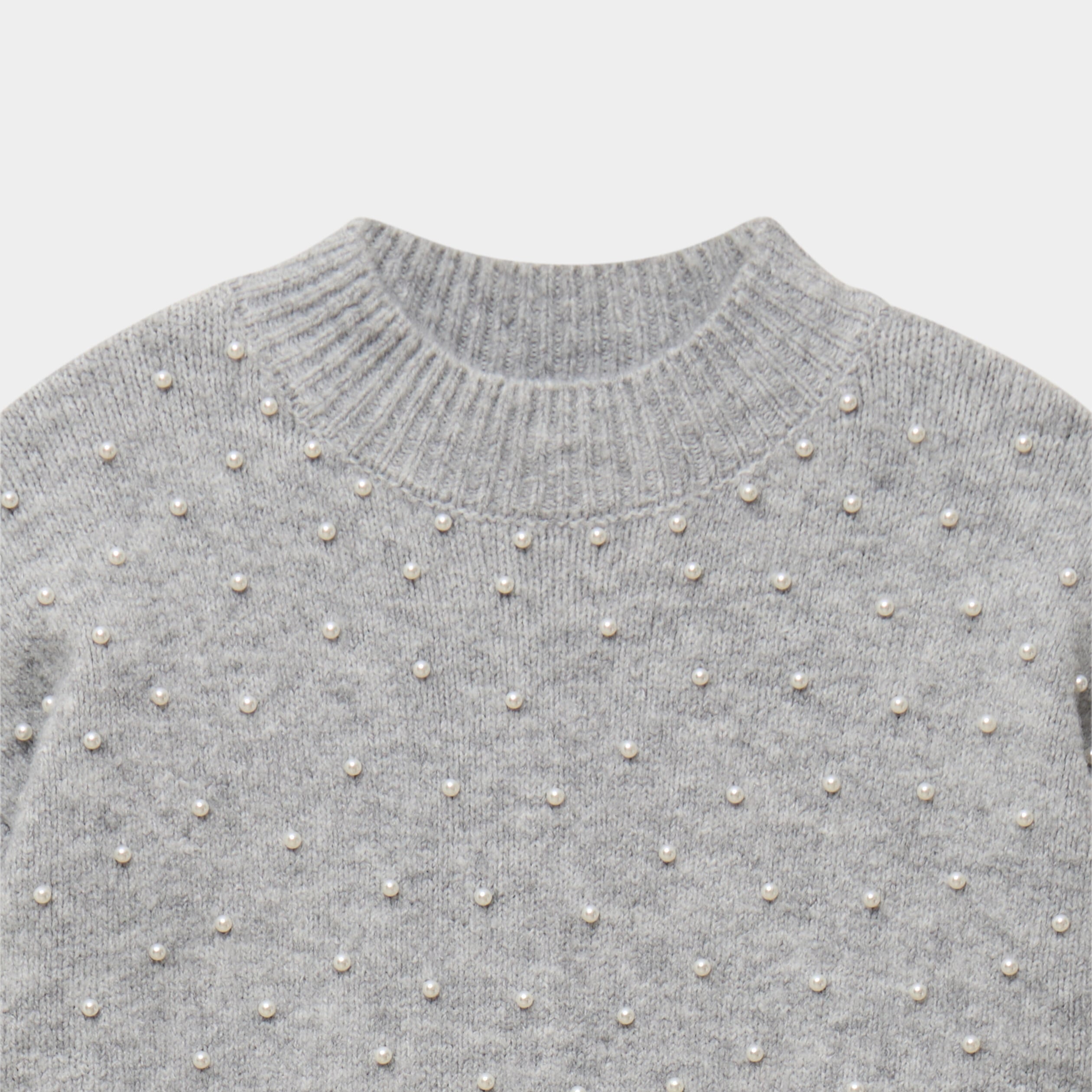 Robe pull courte col montant avec strass gris clair fille