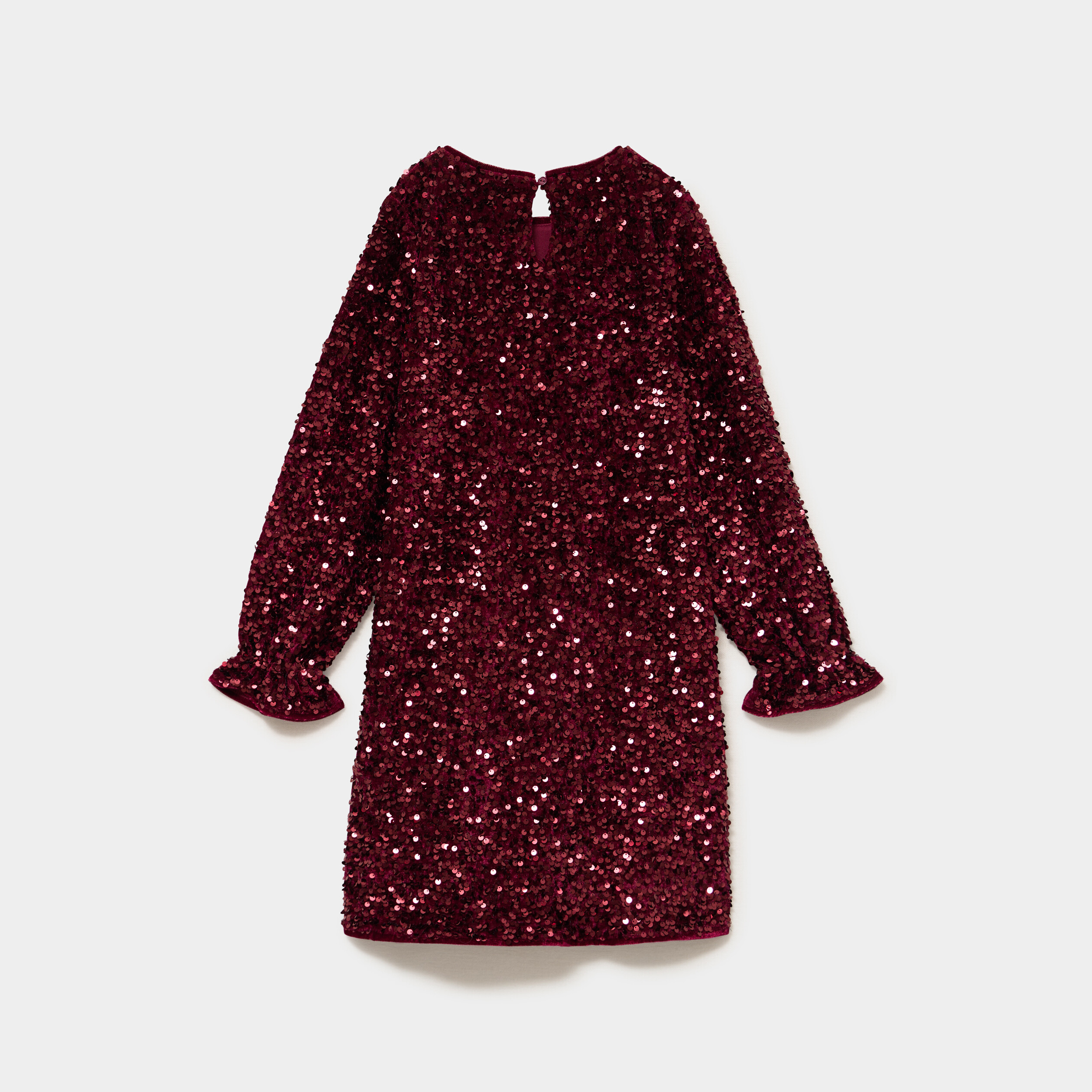 Robe courte &agrave; sequins manches longues bordeaux fille