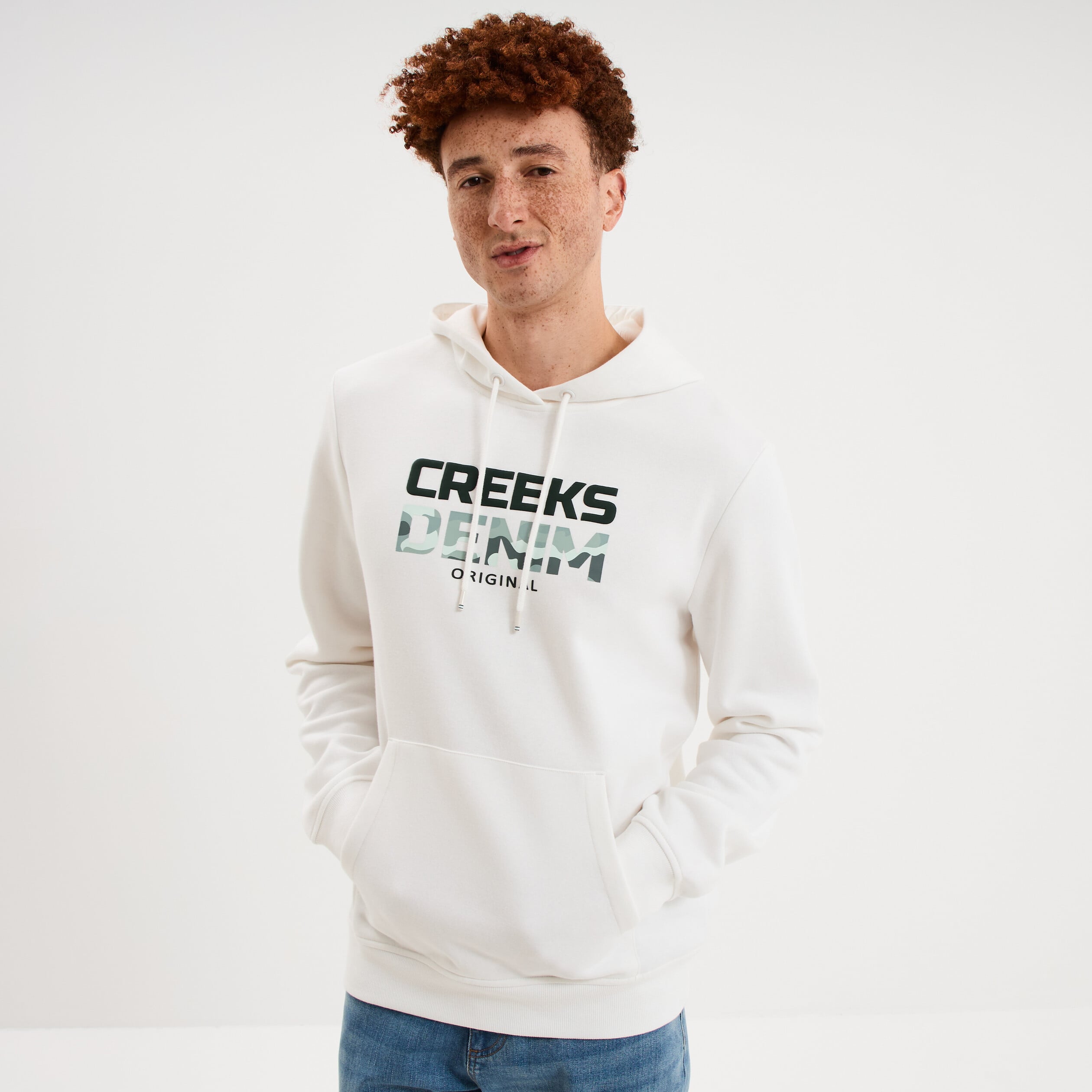 Sweat hoodie molleton Creeks blanc homme