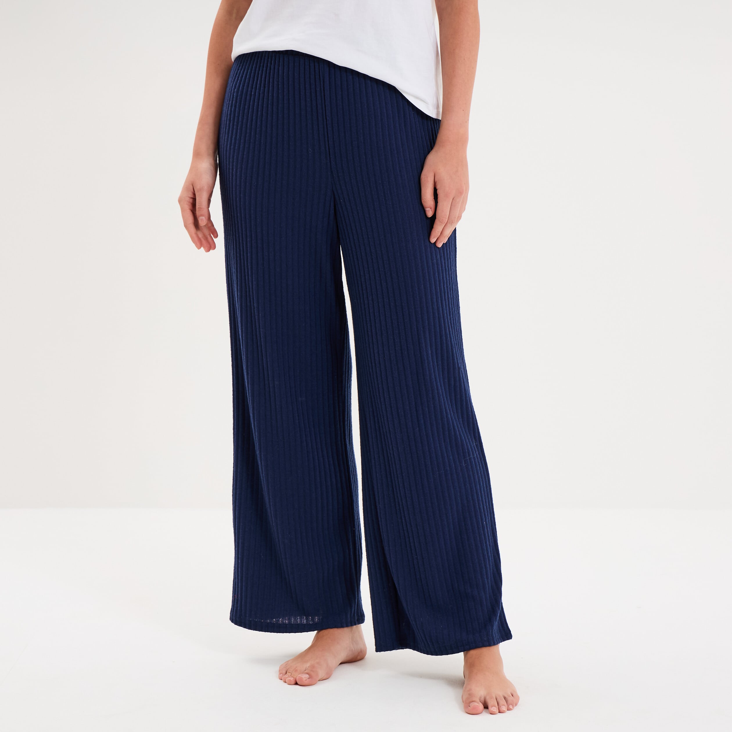 Bas de pyjama large c&ocirc;tel&eacute; long bleu marine femme