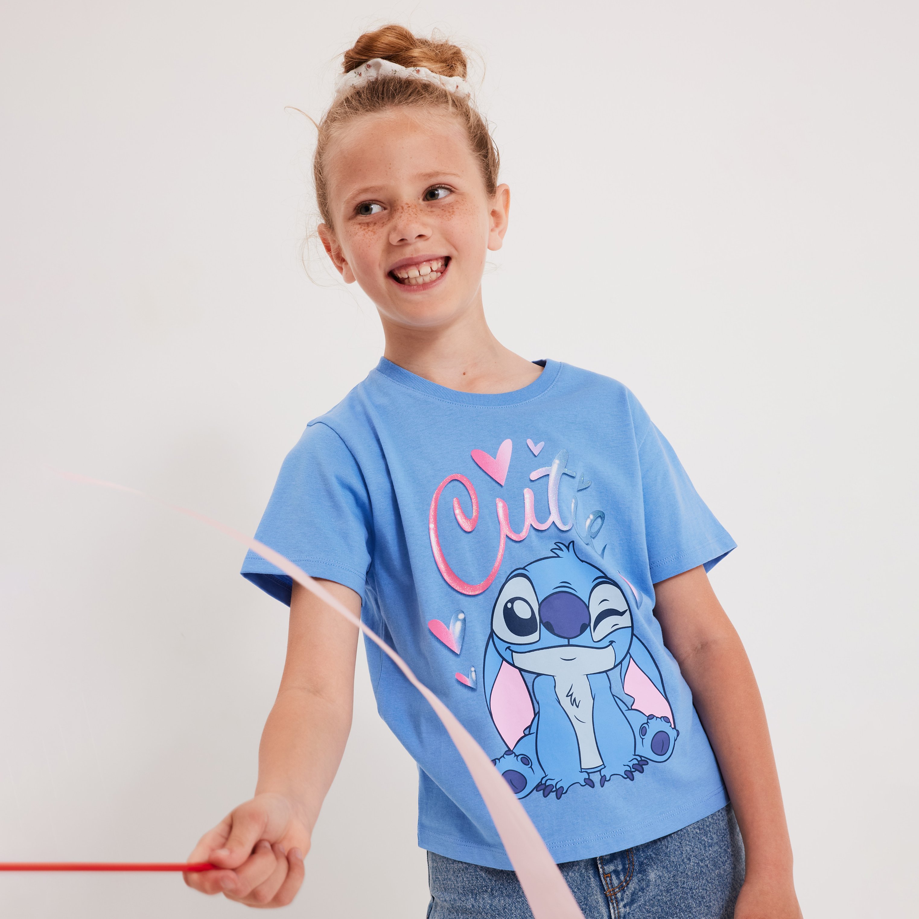 t shirt manches courtes coton stitch bleu fille T-shirt manches courtes coton Stitch bleu fille