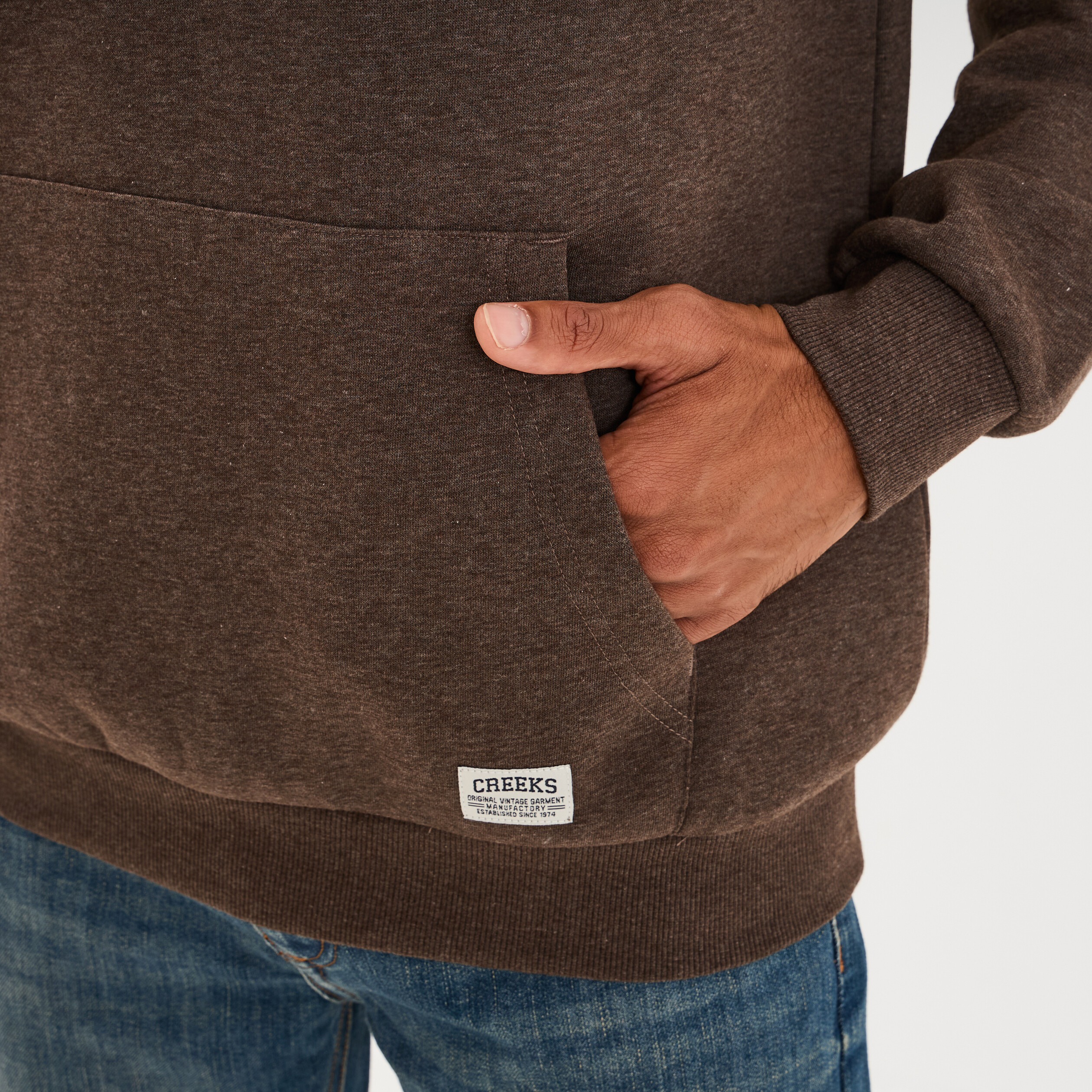 Sweat hoodie 1 poche marron chocolat homme