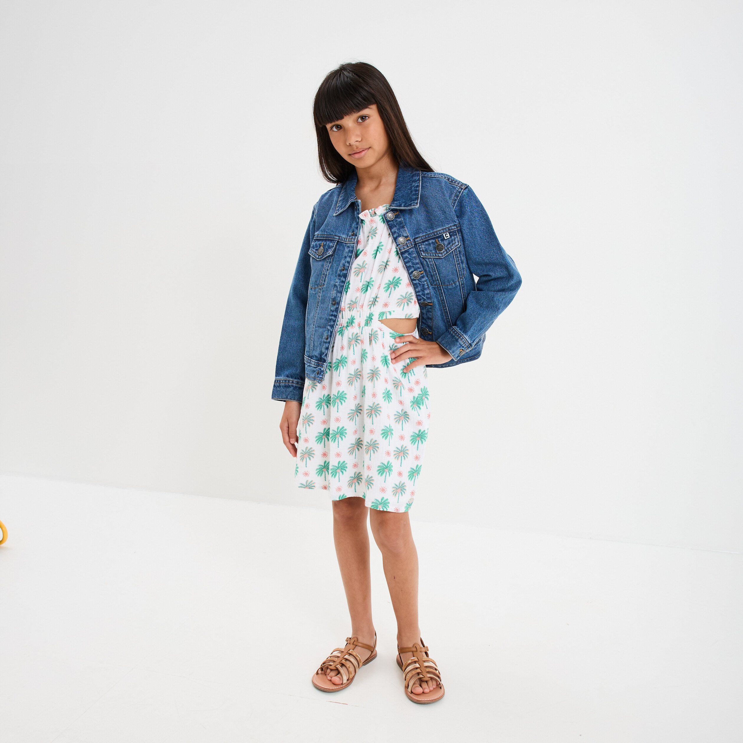 robe a bretelles en gaze de coton ecru fille Robe à bretelles en gaze de coton ecru fille