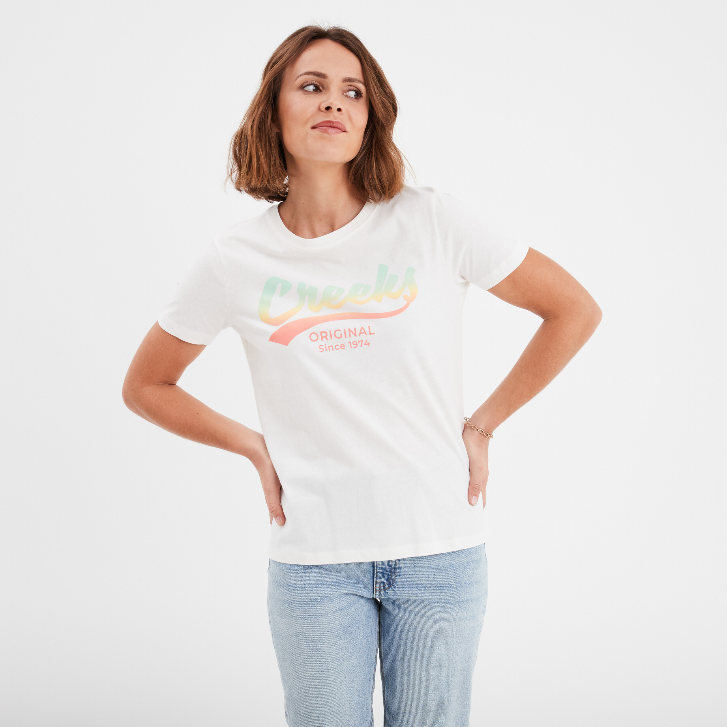 t shirt oversize col rond coton creeks blanc femme T-shirt oversize col rond coton Creeks blanc femme