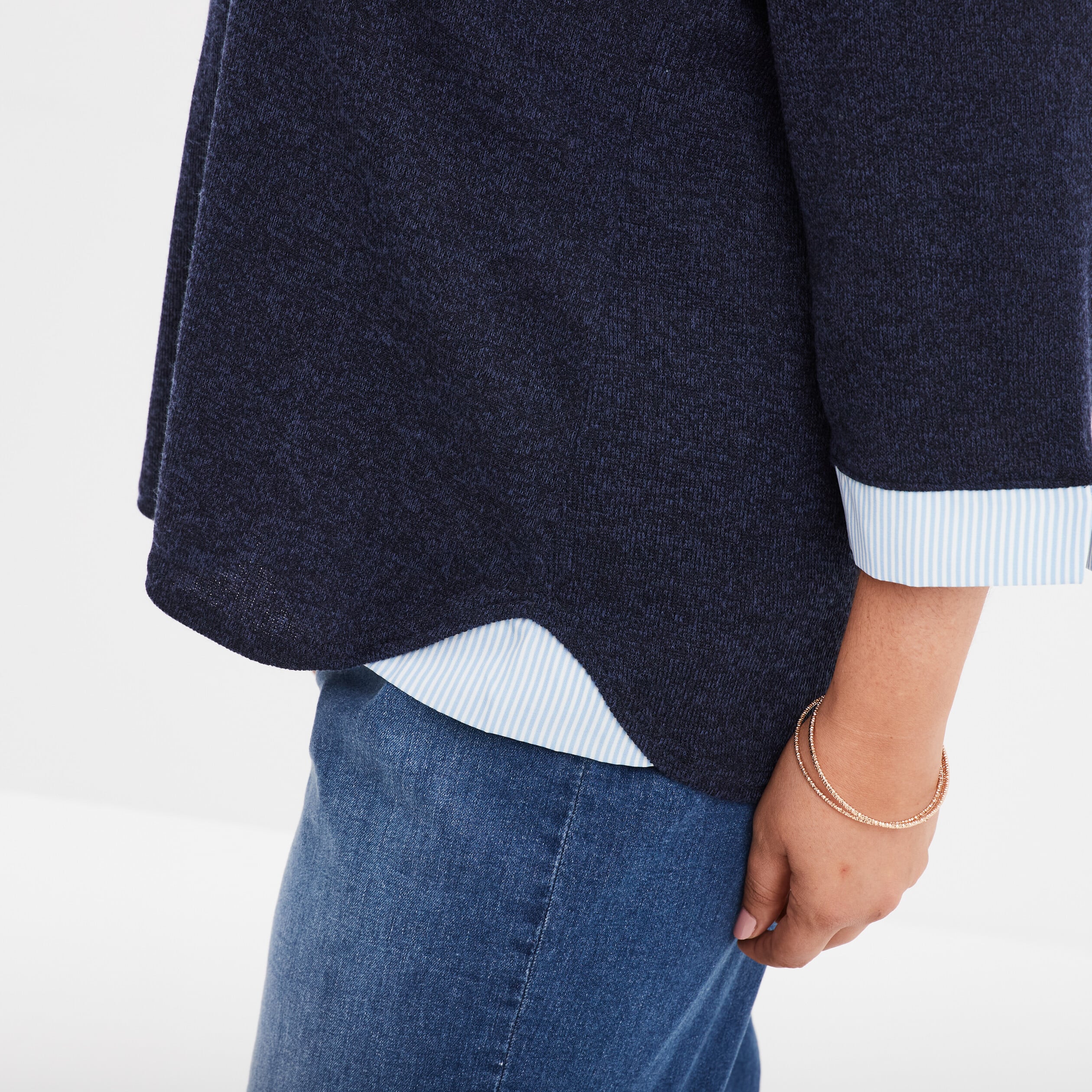 Pull effet 2-en-1 avec manches 3/4 bleu marine femme grande taille