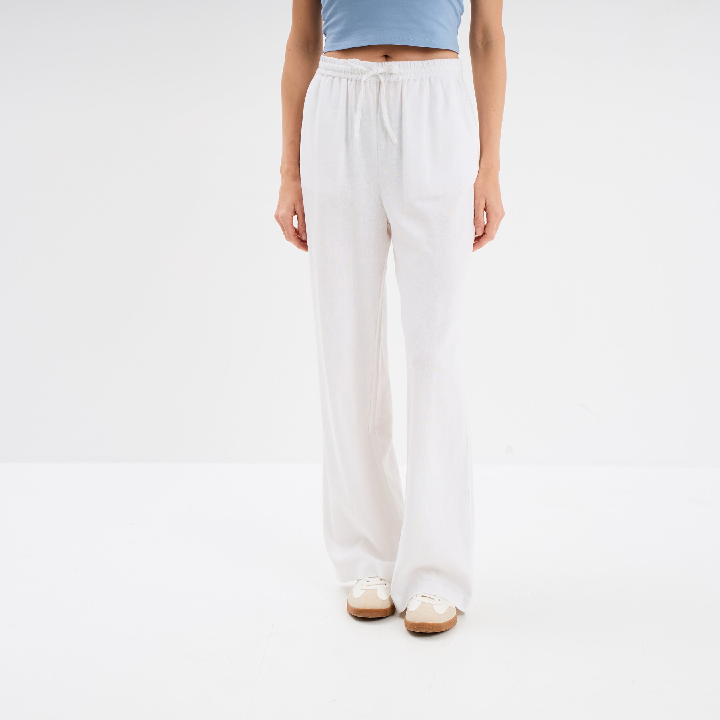Pantalon large lin m&eacute;lang&eacute; blanc femme