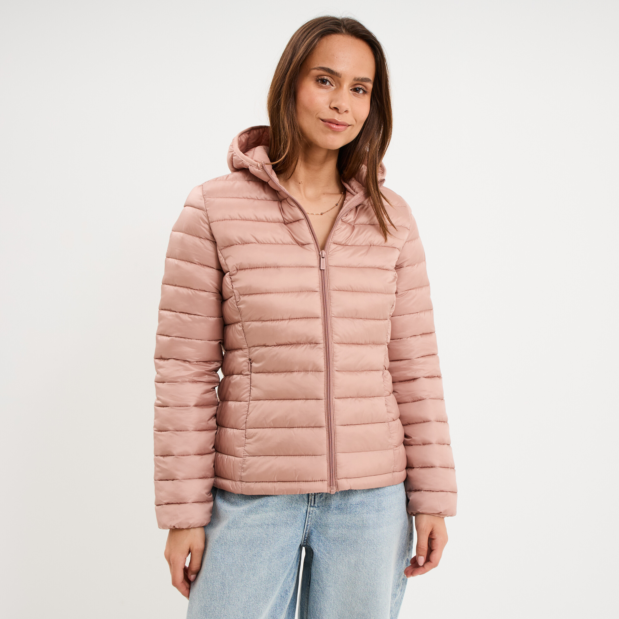 Doudoune l&eacute;g&egrave;re d&eacute;perlante &agrave; capuche vieux rose femme