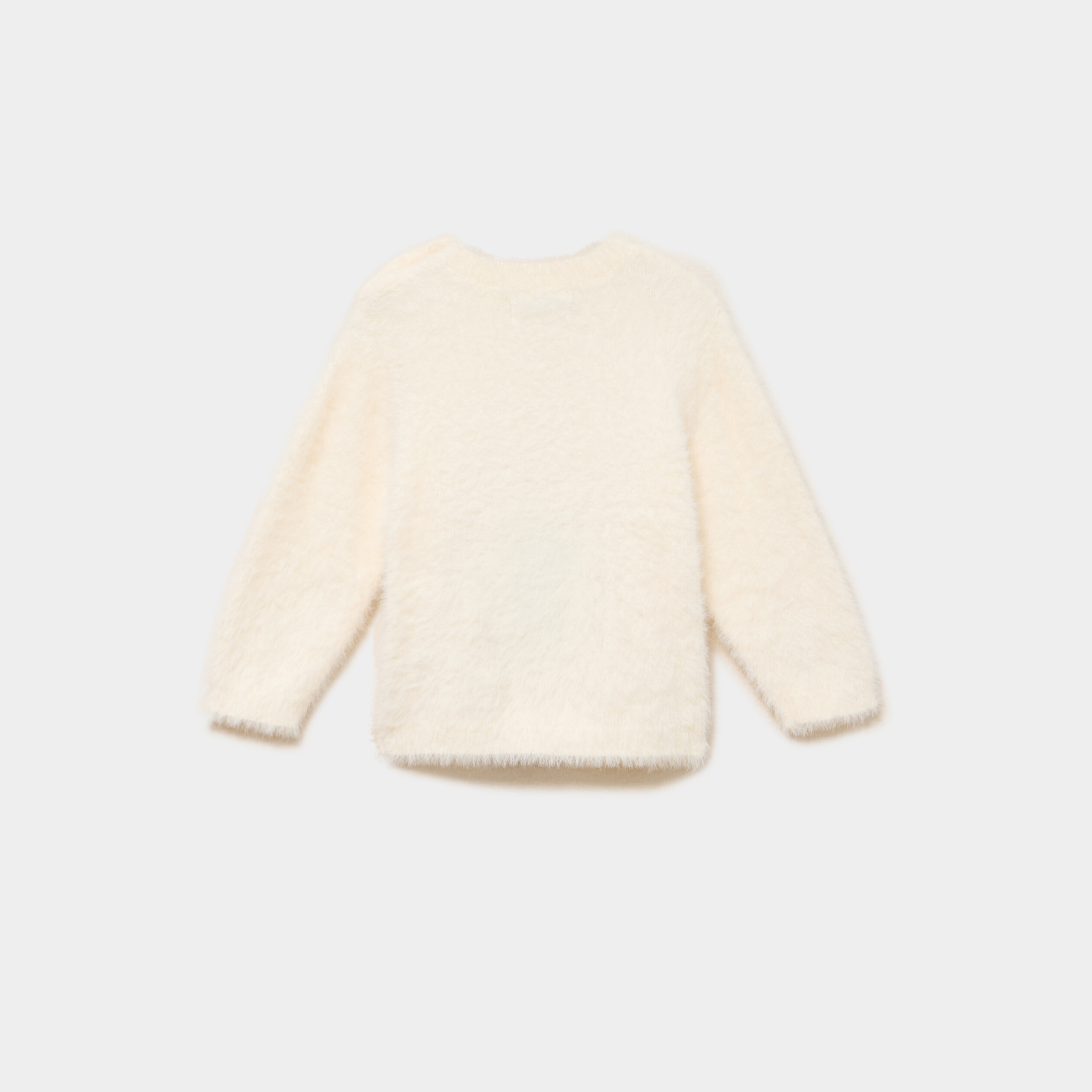 Pull duveteux col rond &eacute;paule boutonn&eacute;e creme b&eacute;b&eacute; fille