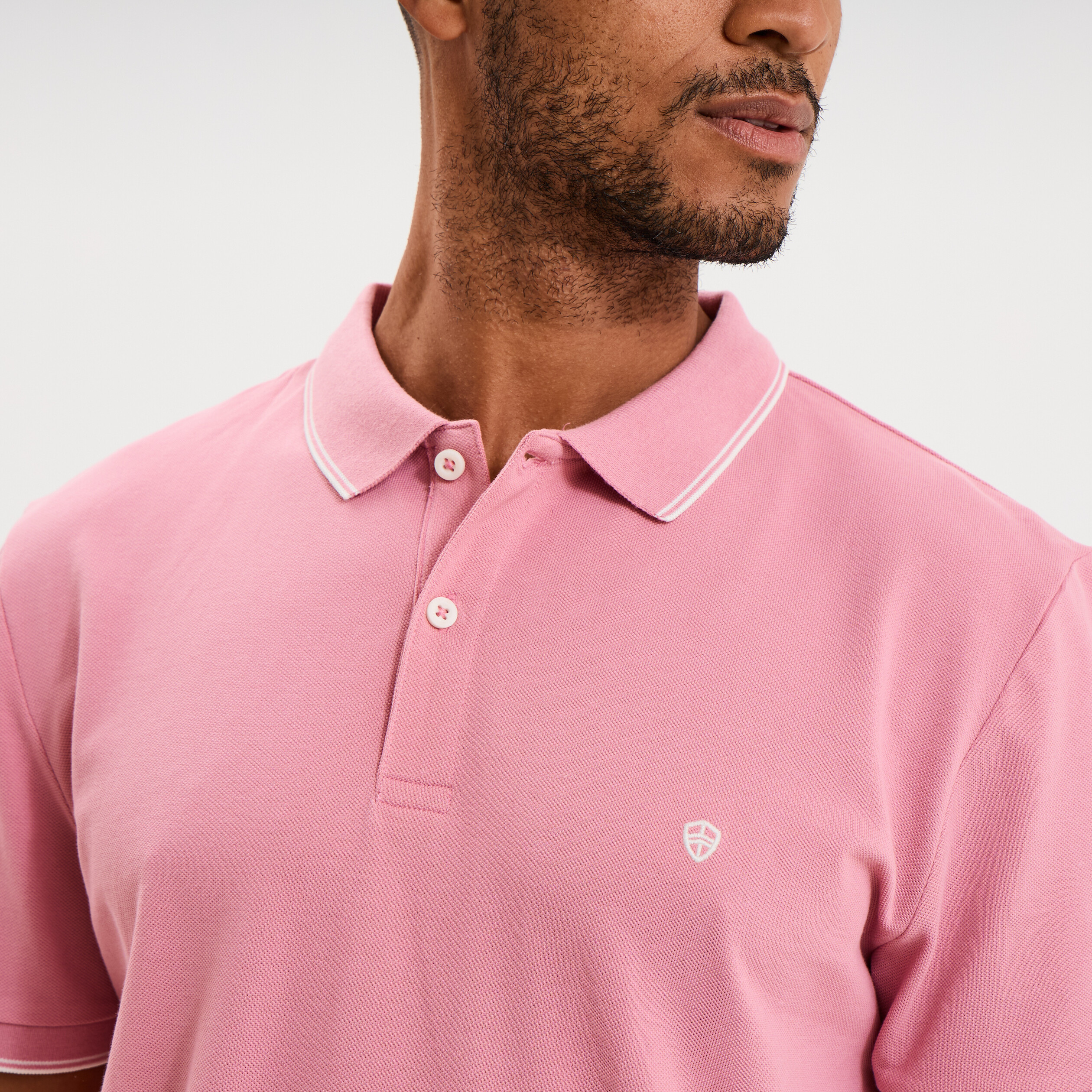 Polo piqu&eacute; coton manches courtes rose homme