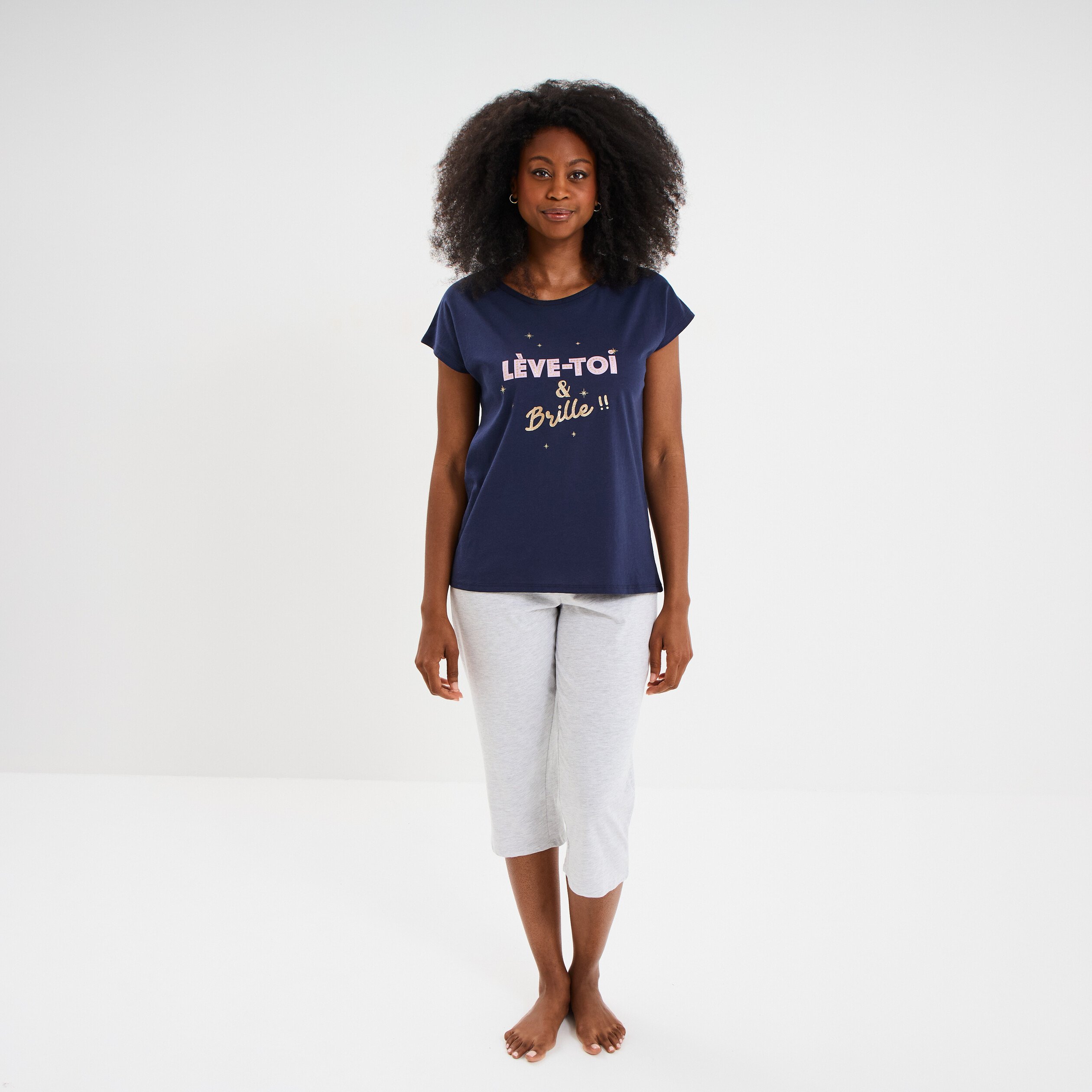 ensemble pyjama corsaire t shirt coton bleu marine femme Ensemble pyjama corsaire t-shirt coton bleu marine femme