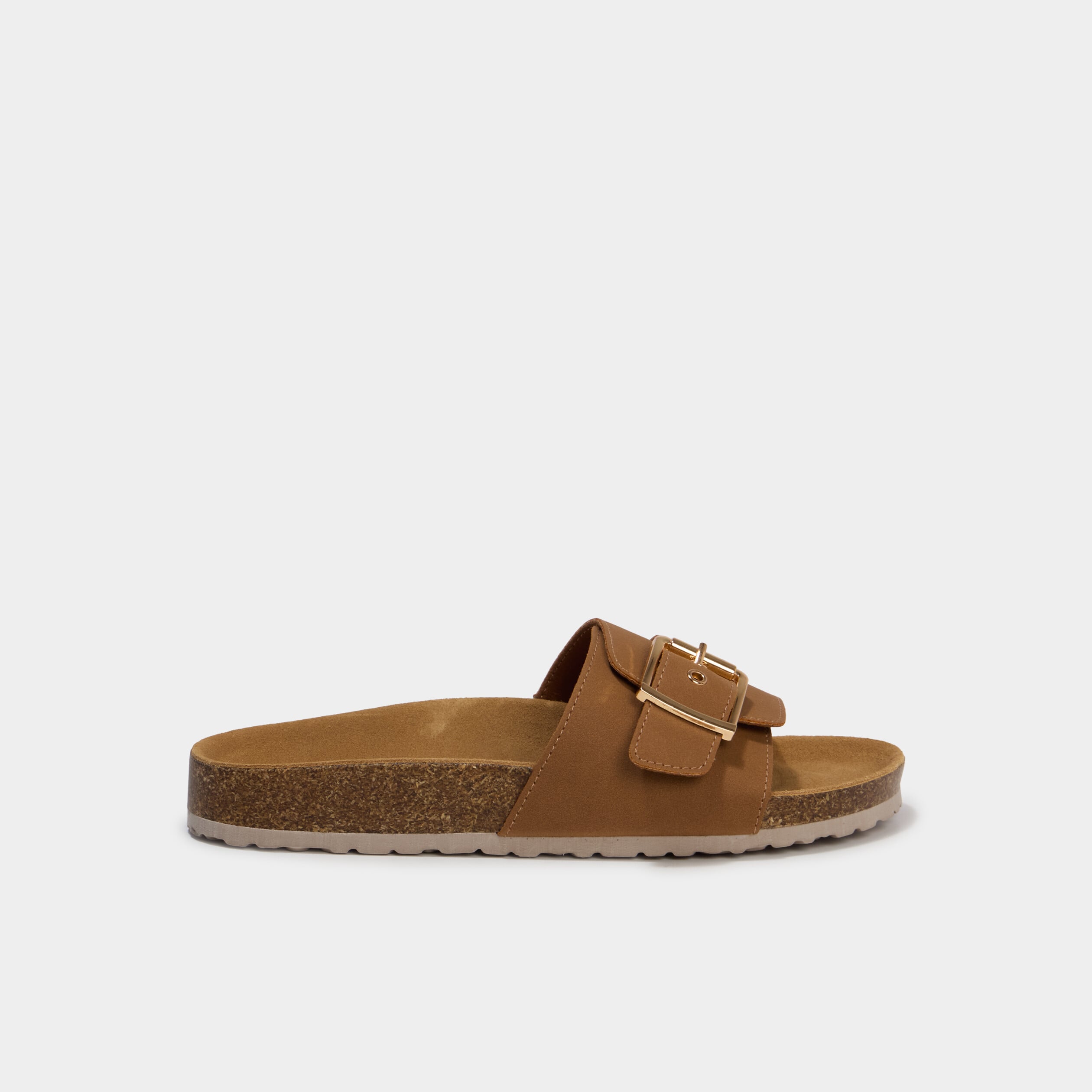 Mules su&eacute;dine avec grosse boucle marron femme