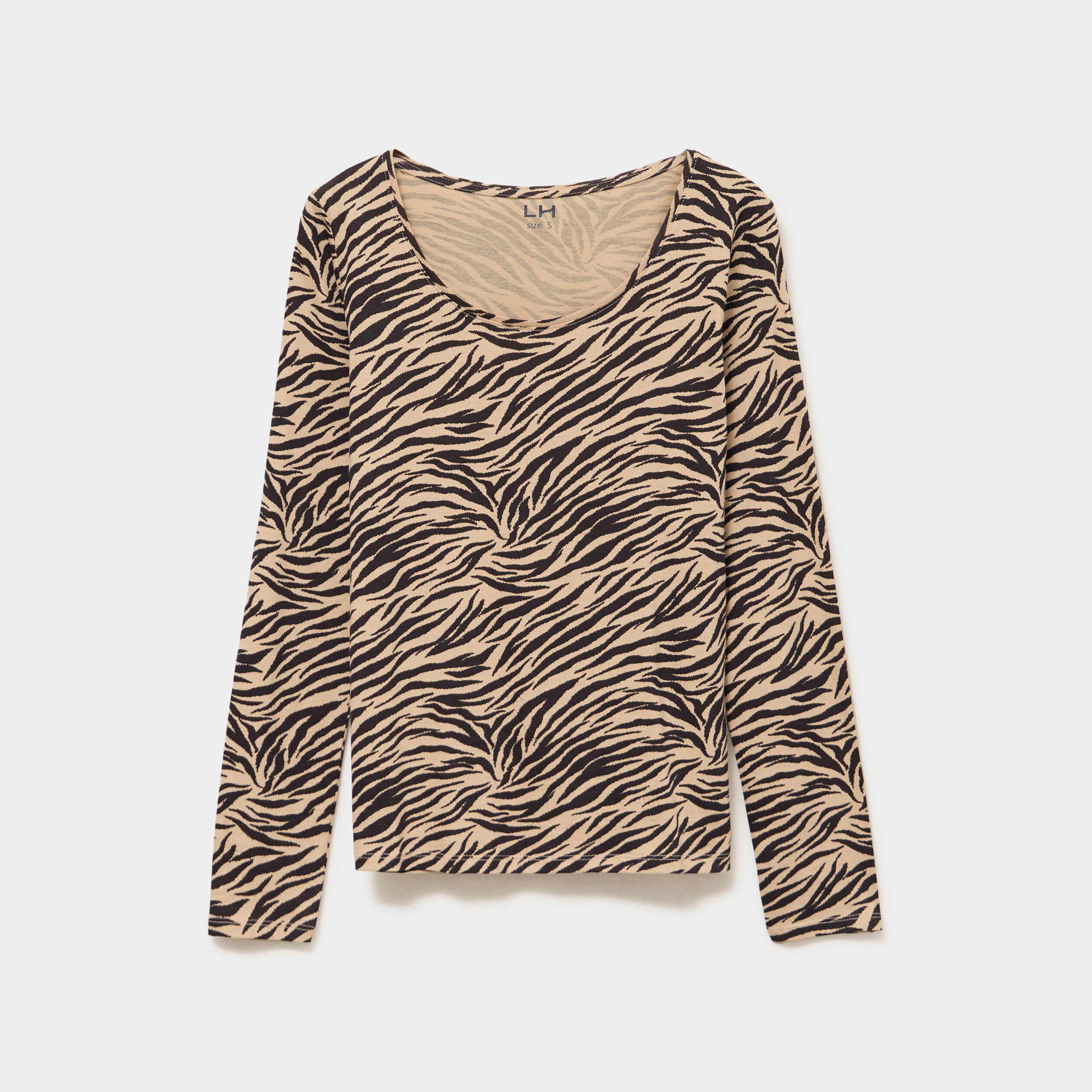 T-shirt col rond manches longues coton beige moyen femme
