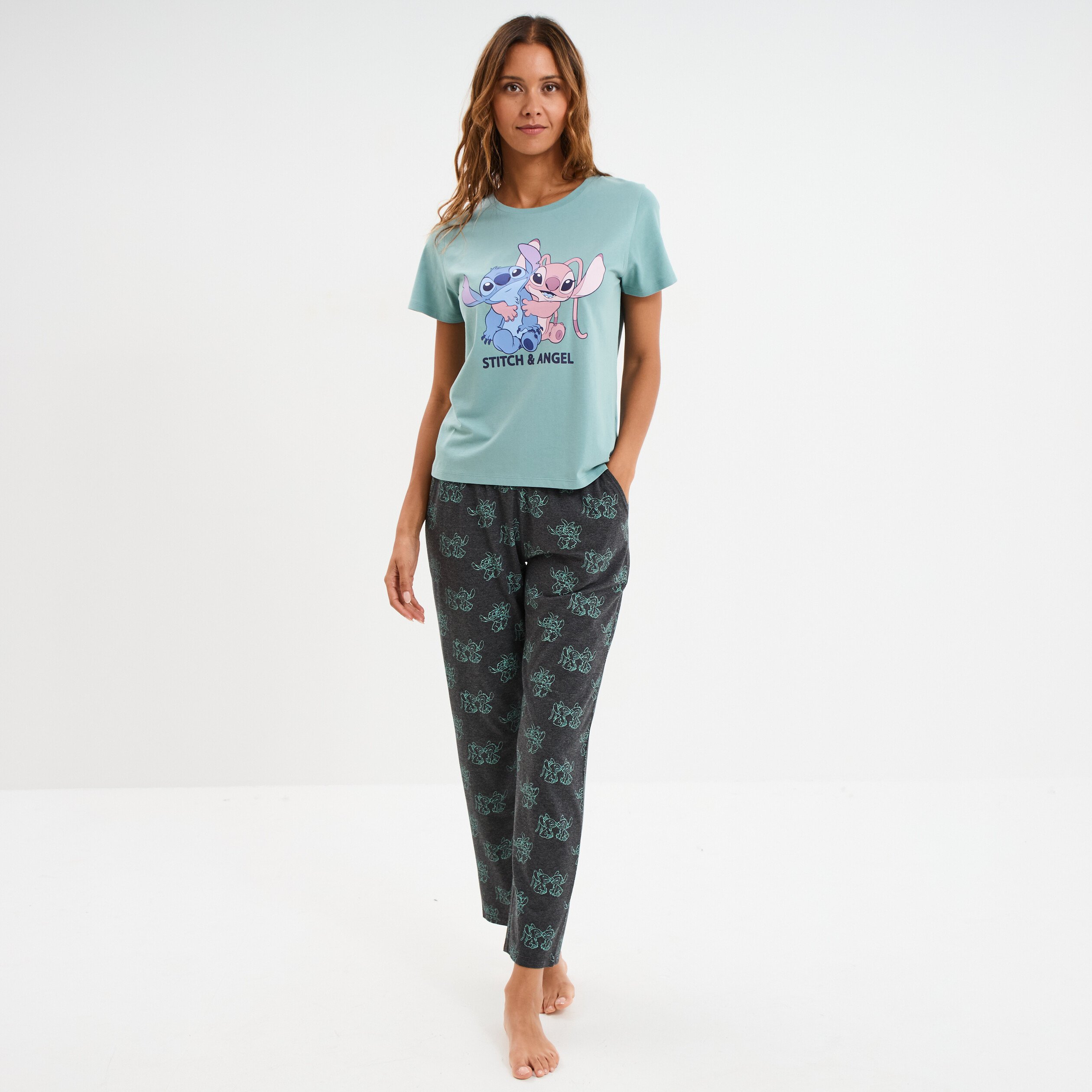 ensemble pyjama 2 pieces stitch bleu gris femme Ensemble pyjama 2 pièces Stitch bleu gris femme