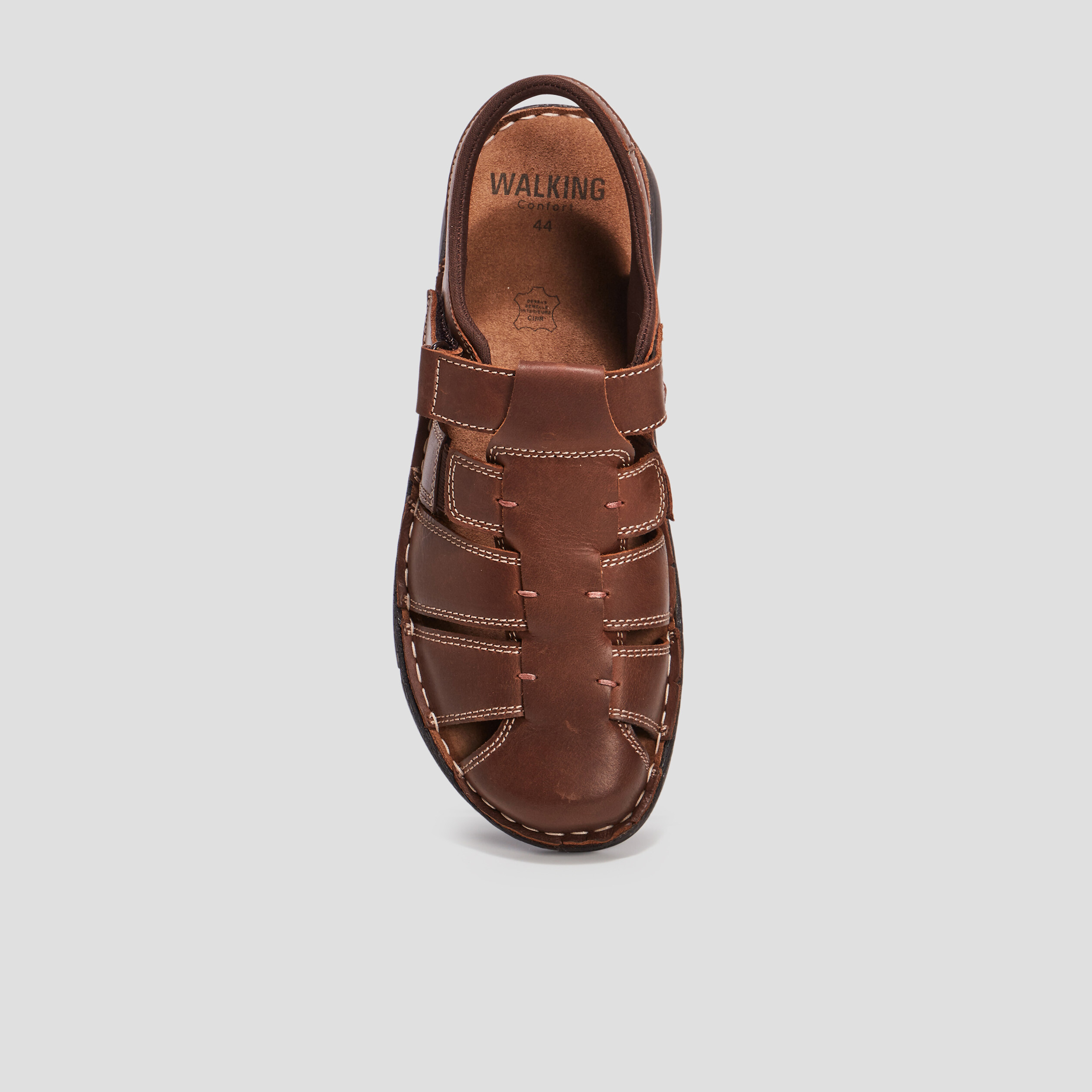 sandales a scratch en cuir marron homme Sandales à scratch en cuir marron homme