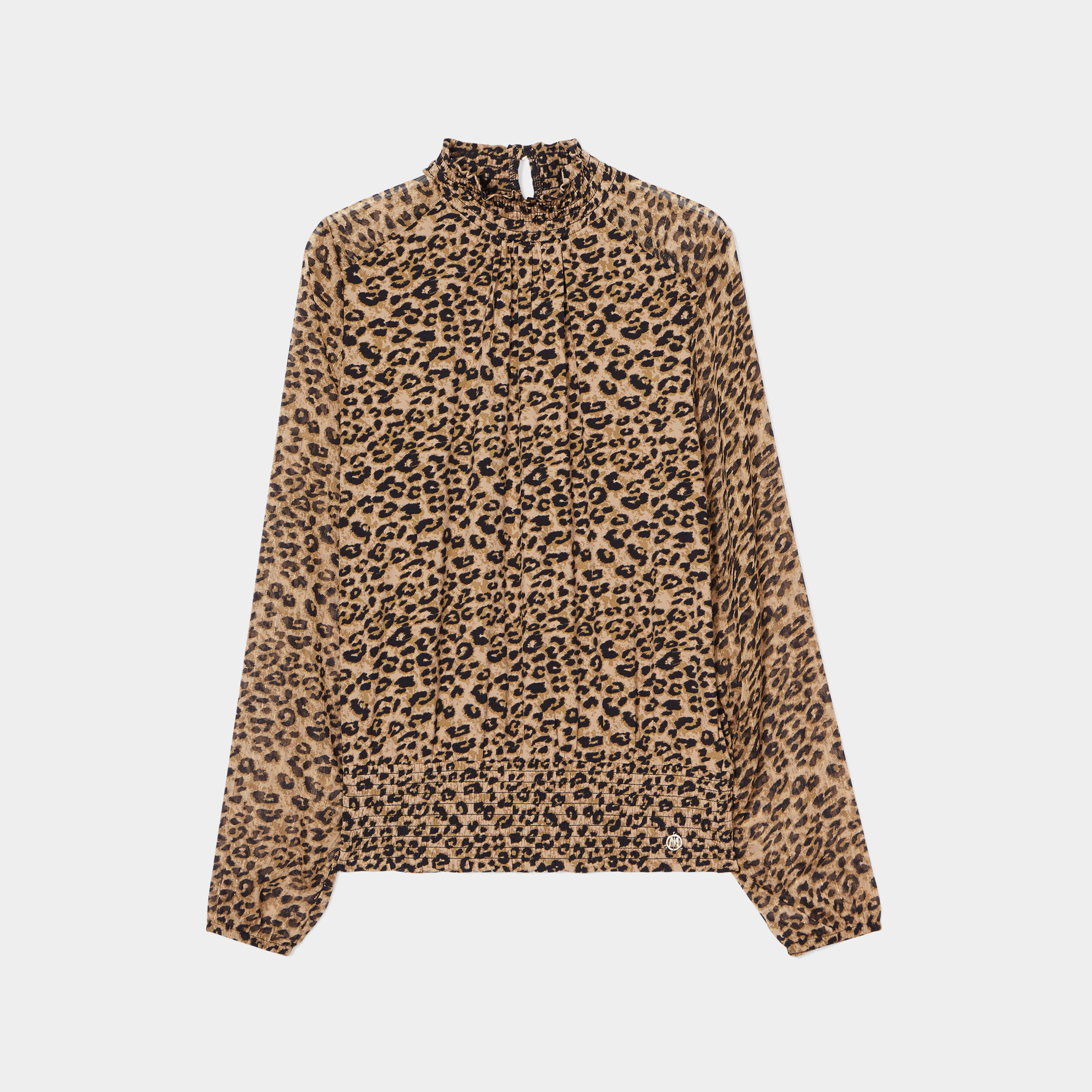 T-shirt manches longues à col montant beige femme