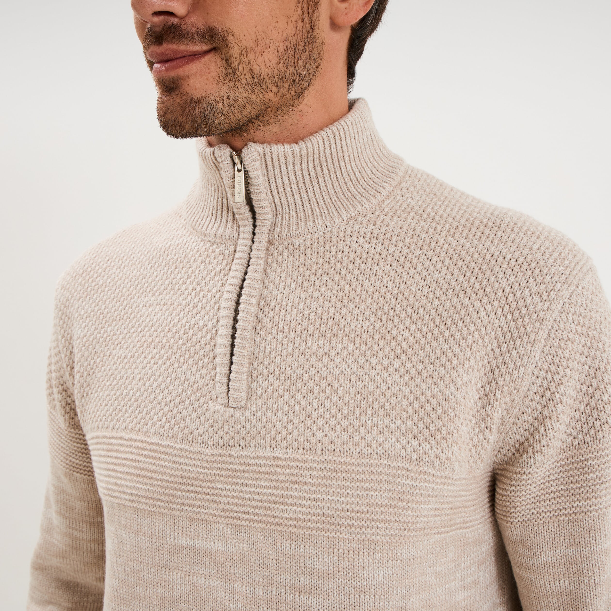 Pull col camionneur manches longues gris clair homme
