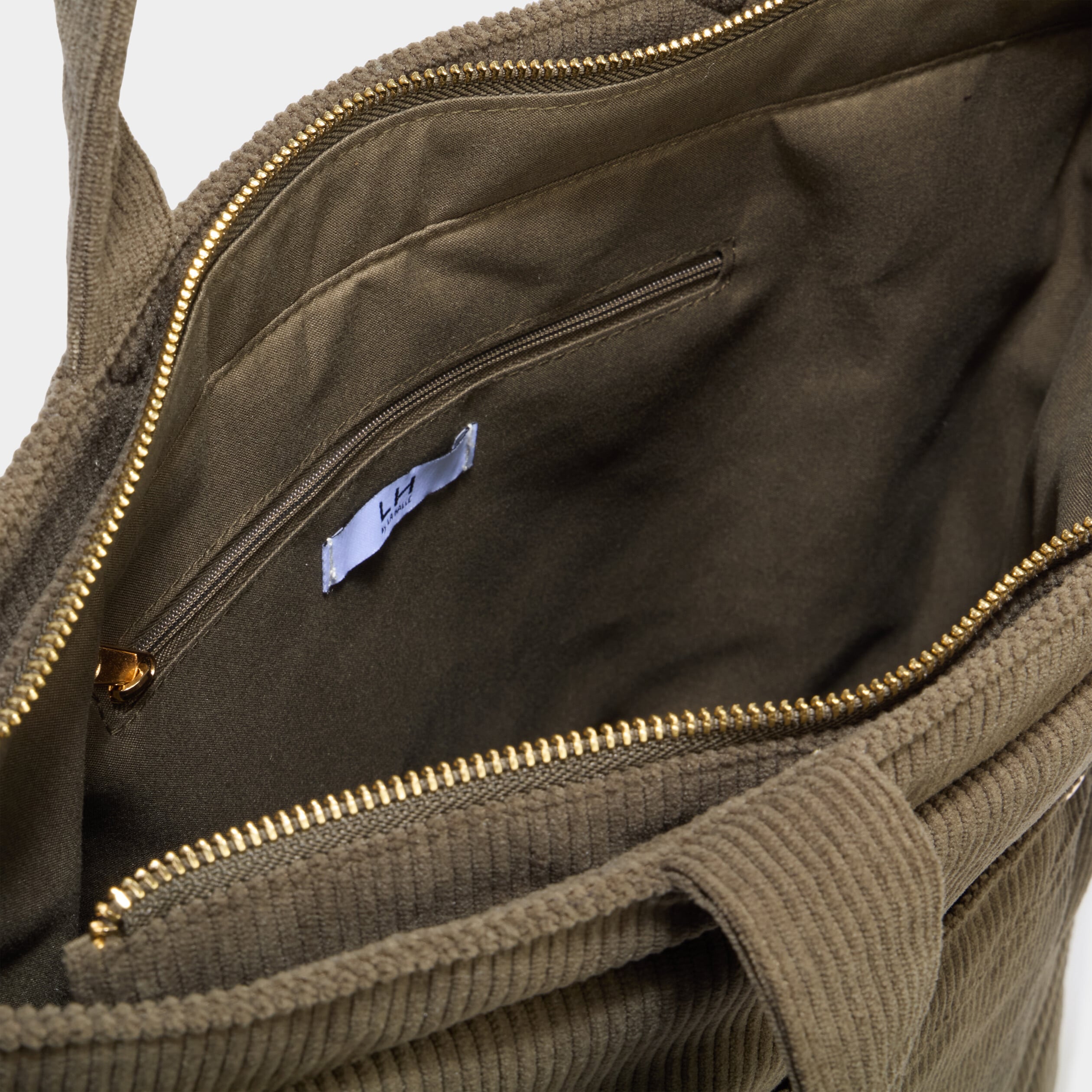 Sac tote bag zipp&eacute; effet velours vert kaki femme