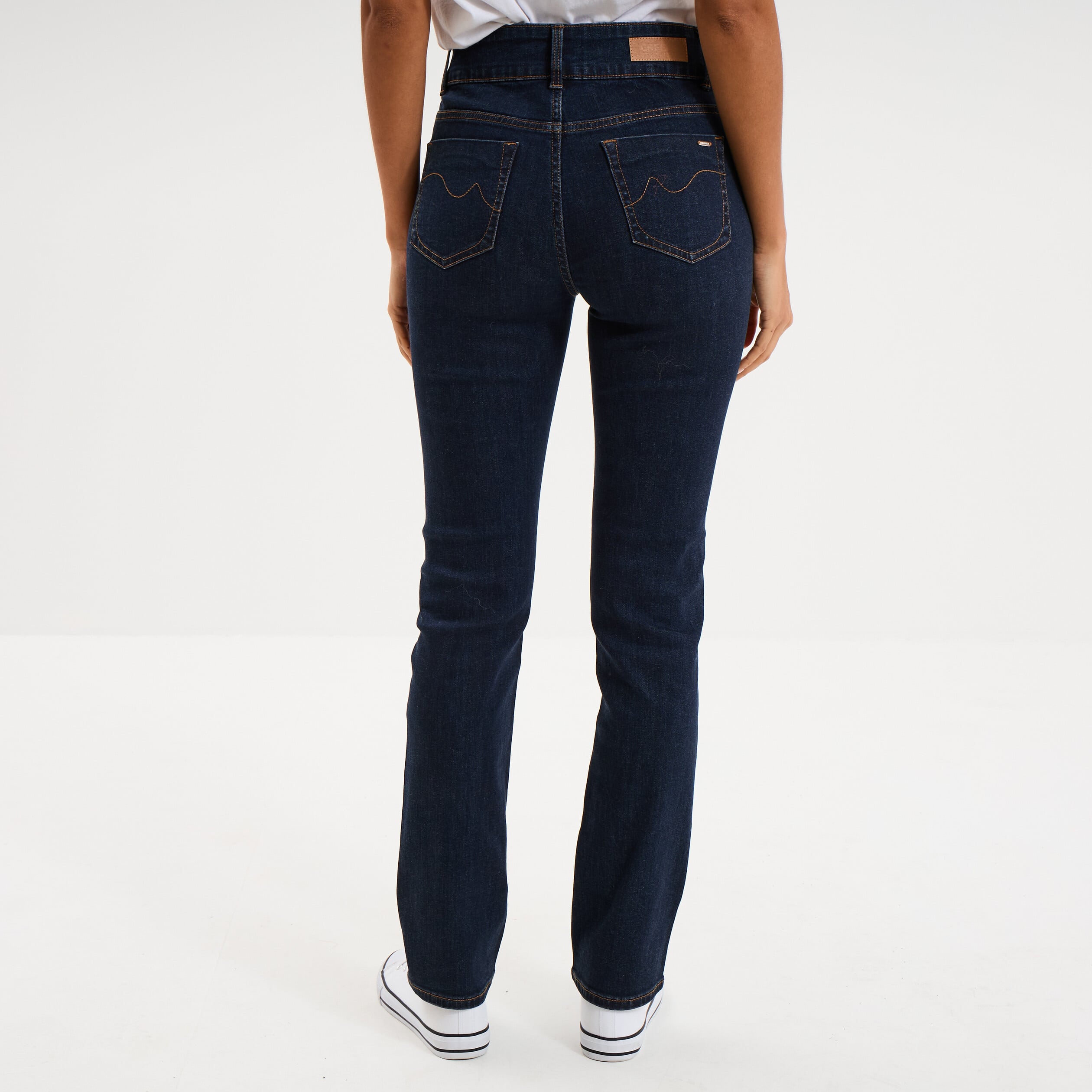 Jean denim droit en coton denim brut femme