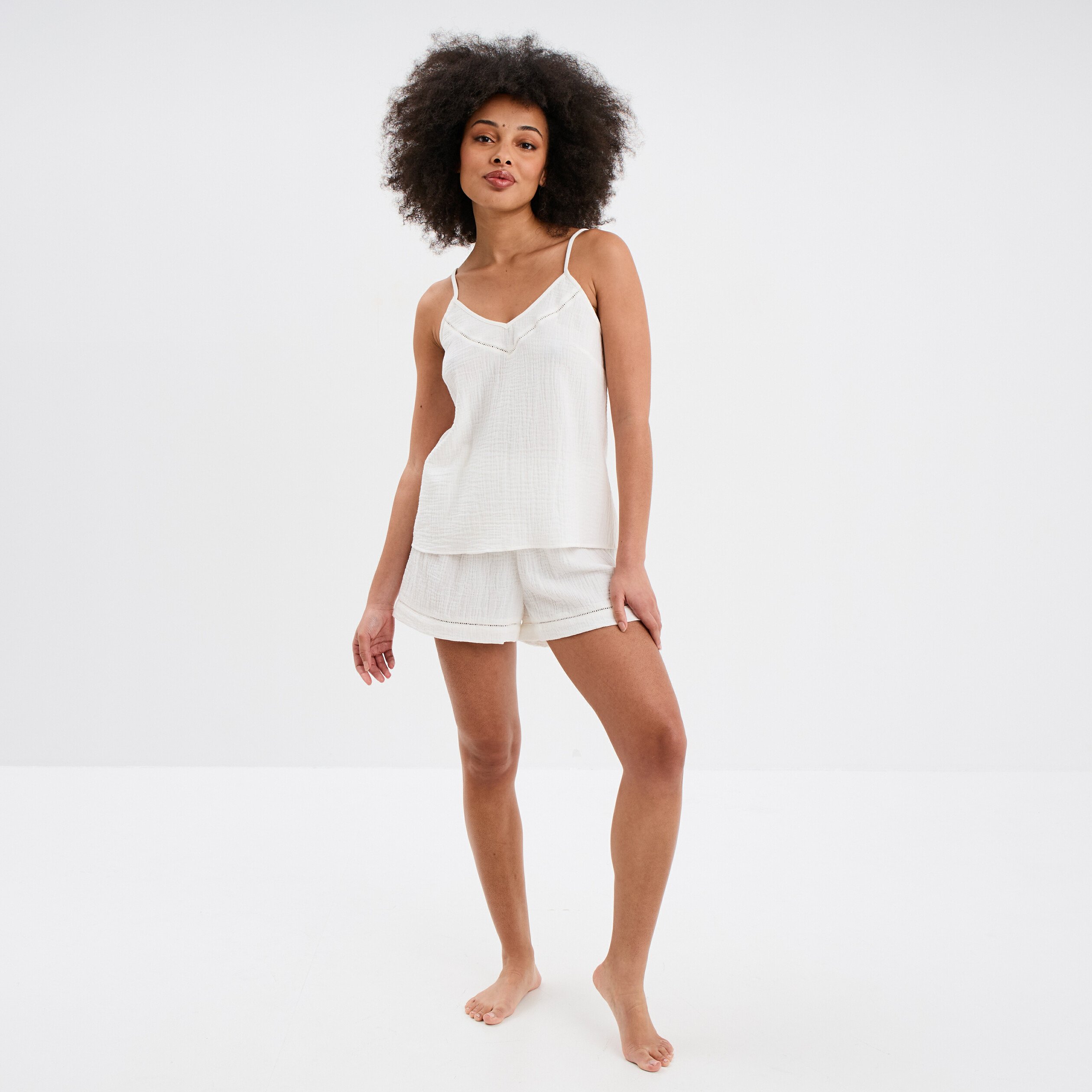 bas de pyjama short gaze de coton blanc femme Bas de pyjama short gaze de coton blanc femme