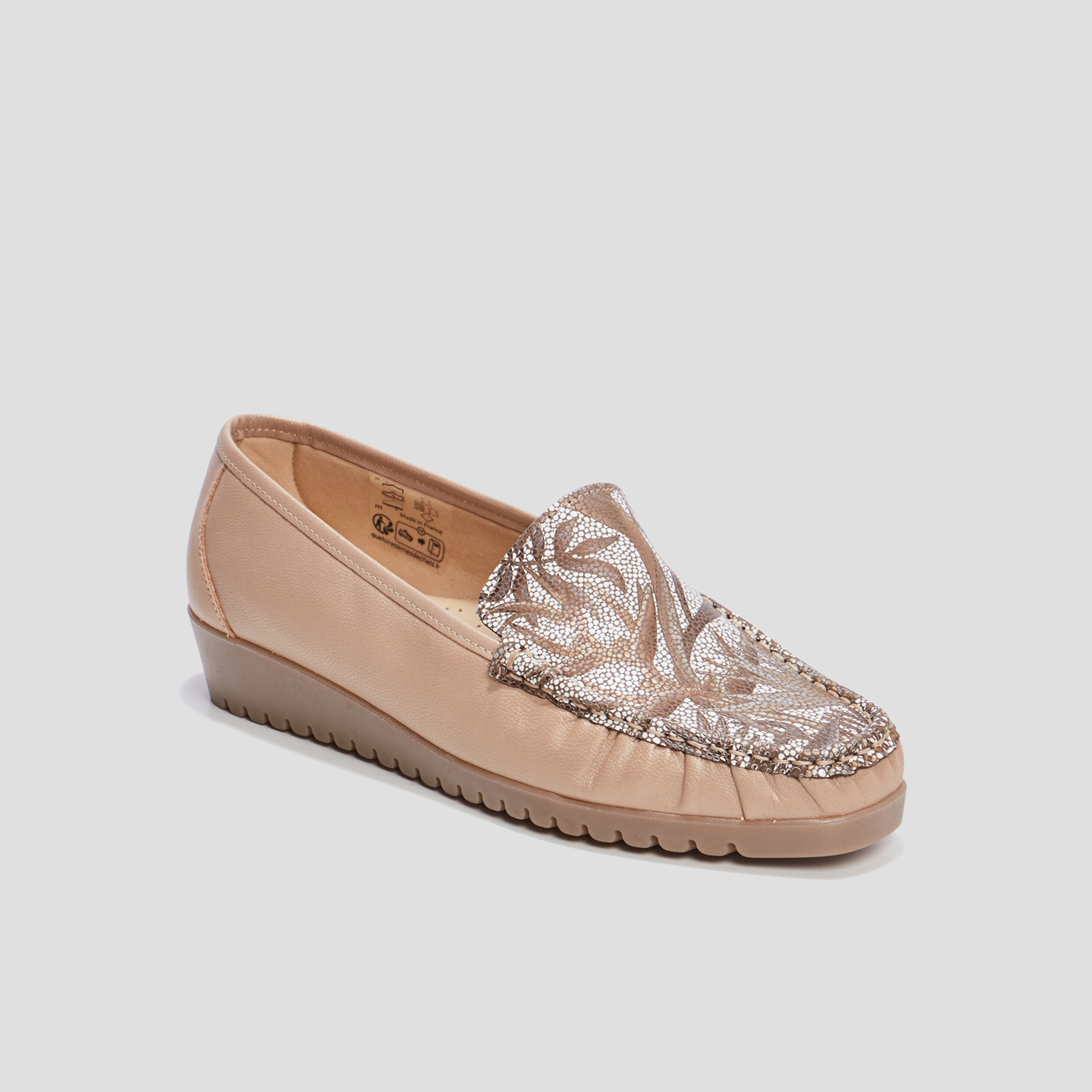Mocassins en cuir compenses pied large multicolore femme