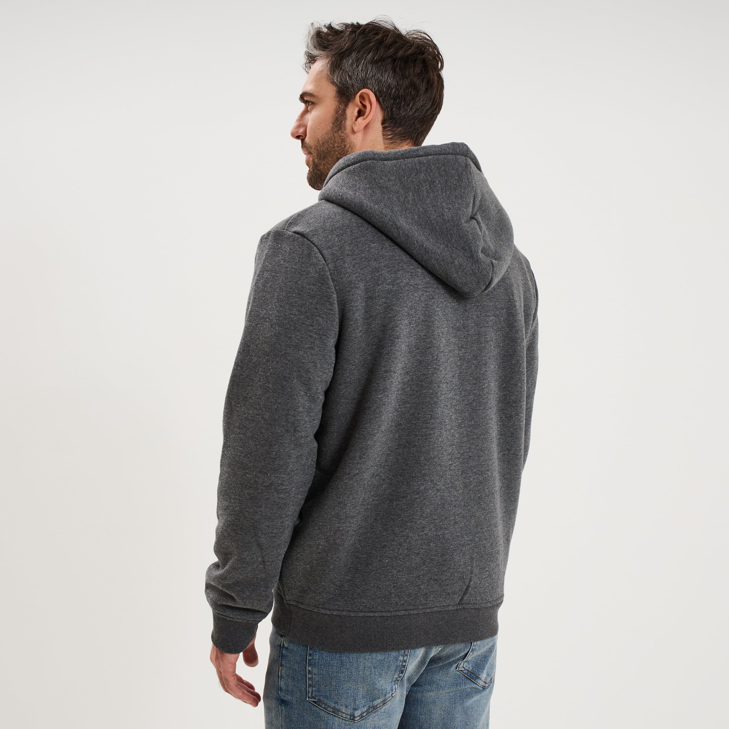Sweat zipp&eacute; &agrave; capuche doubl&eacute; gris fonc&eacute; homme