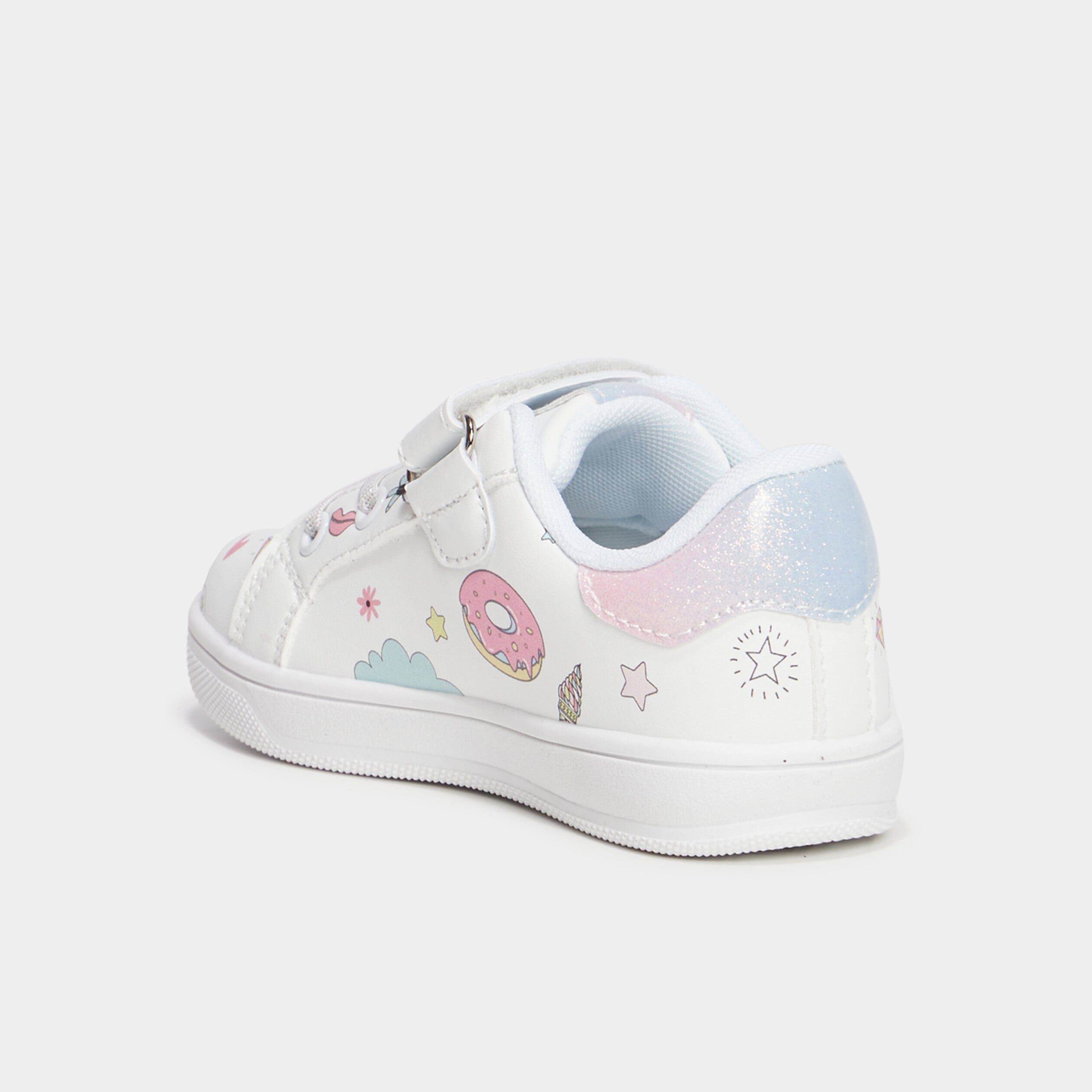 Tennis basses bout renforc&eacute; &agrave; scratchs blanc fille