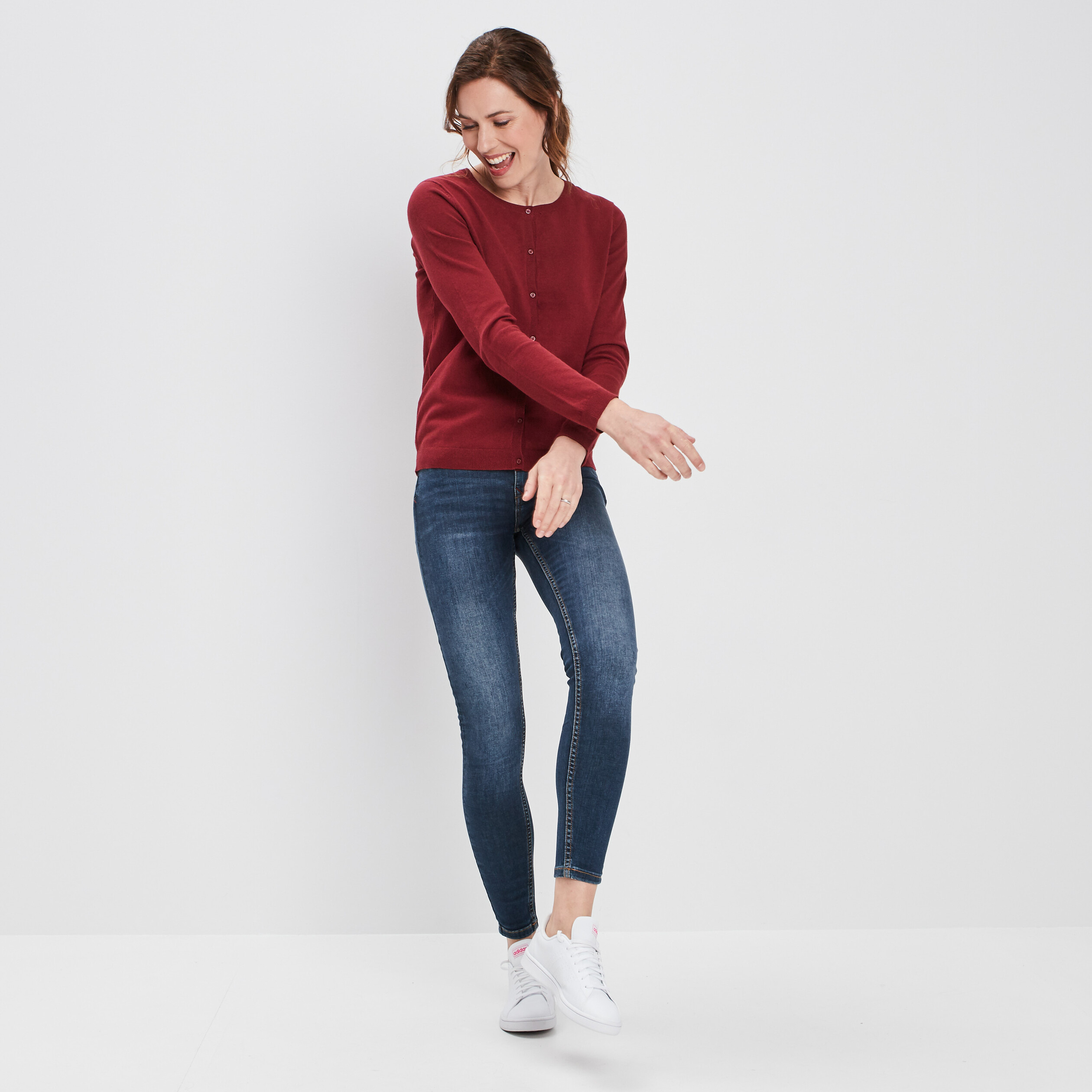 Gilet Bordeaux à Manches Longues ZILAE Taille M - Neuf Avec étiquettes, Matière Acrylique, Coupe Regular