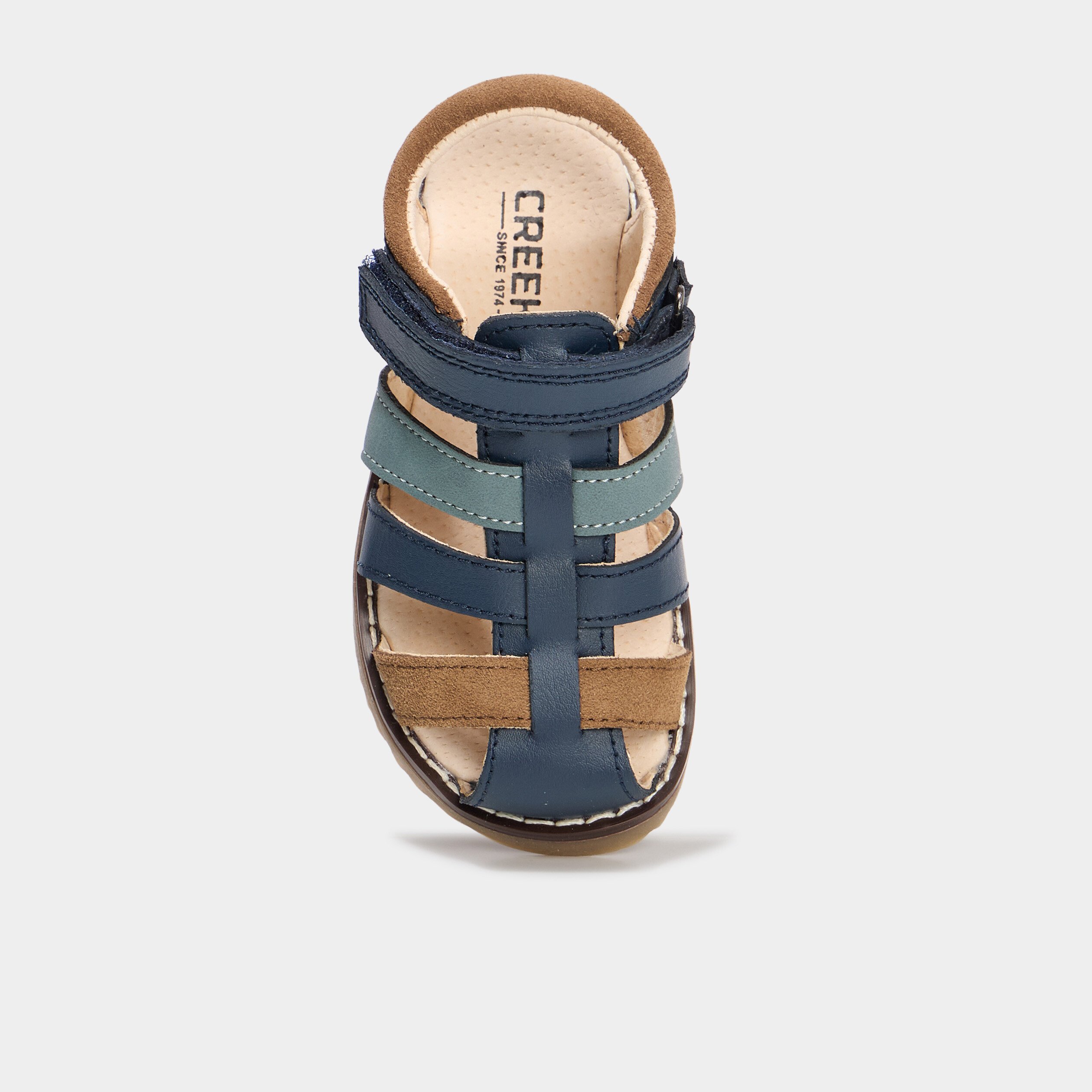 Sandales à scratchs en cuir bleu marine garçon